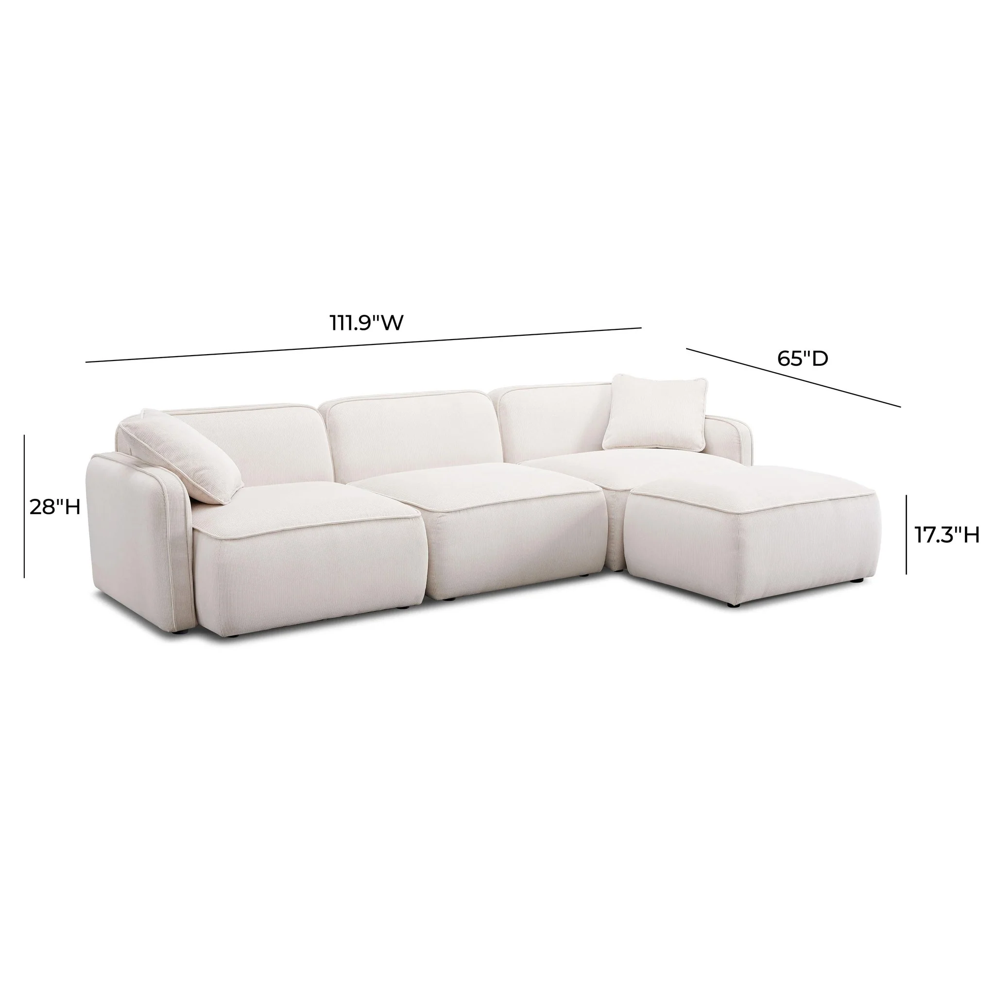 Travie White Sand Performance Corduroy Velvet 4-Piece Modular Sectional - Image 9