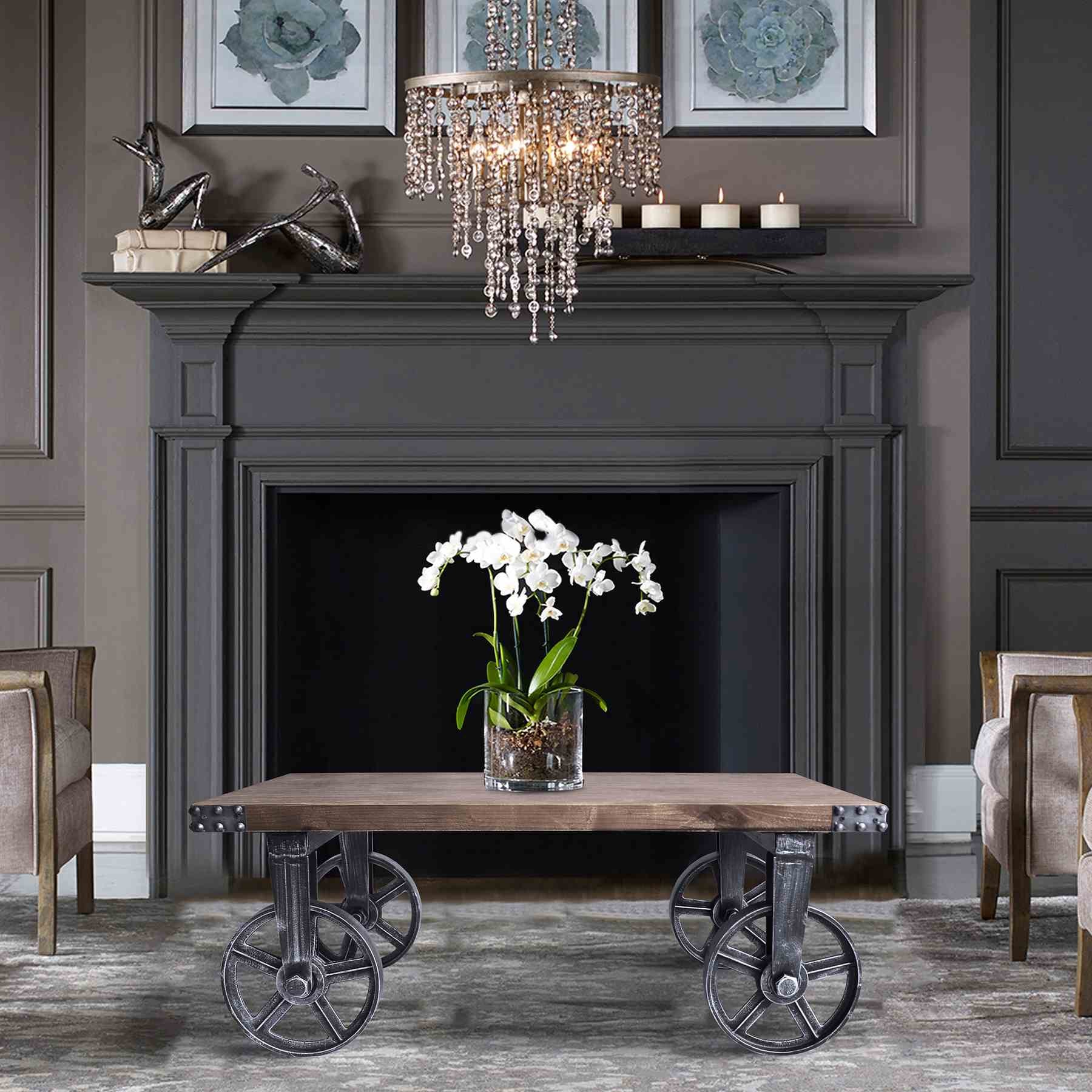 Trego Industrial Coffee Table in Industrial Gray and Pine Wood Top - Image 5