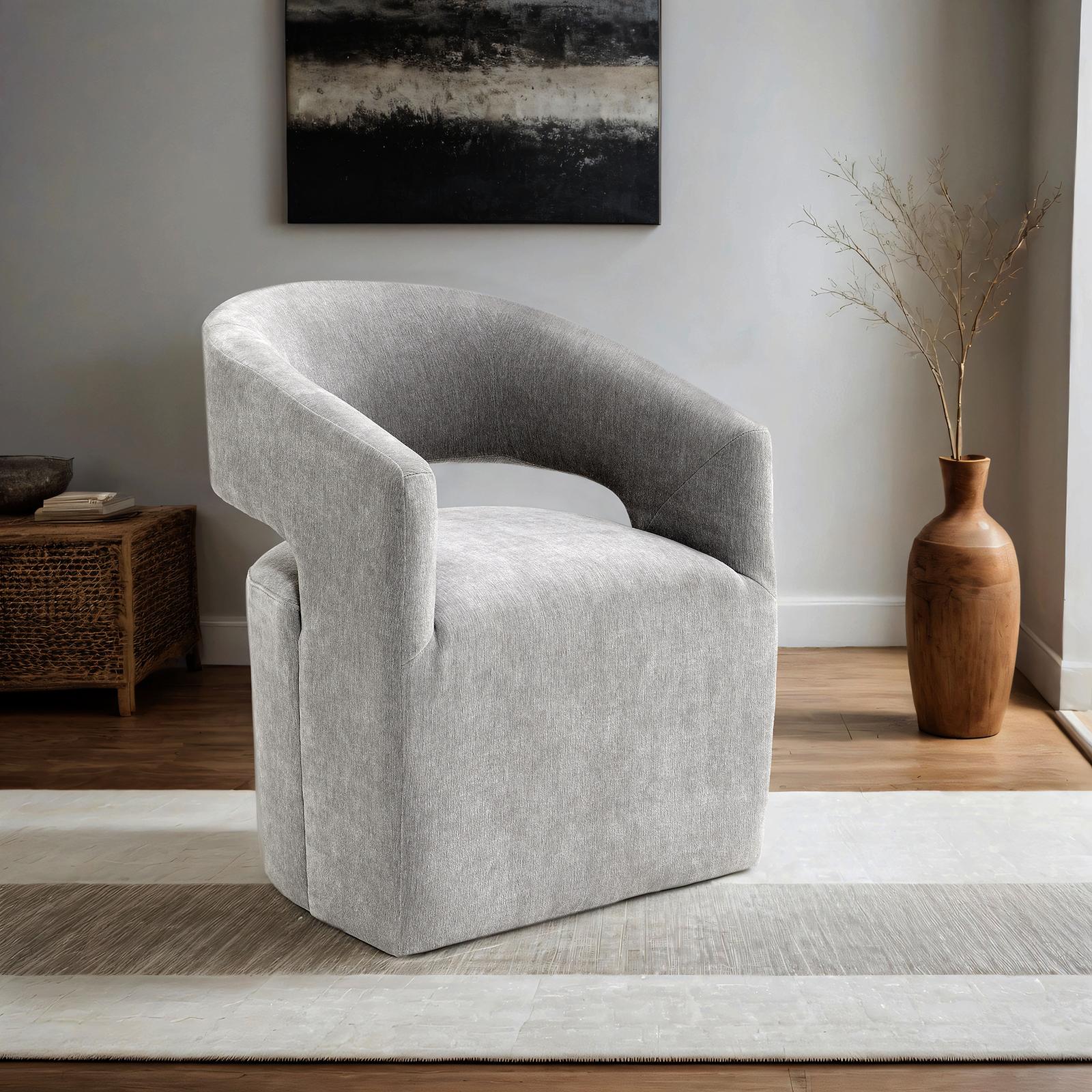 Tresa Dining Arm Chair W/ Casters, Light Gray - Image 2