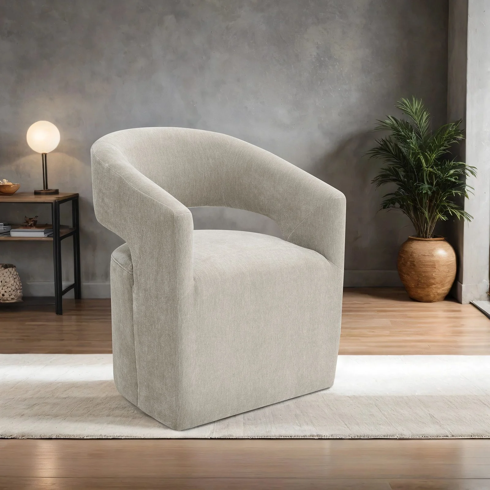 Tresa Dining Arm Chair W/ Casters, Taupe - Image 2