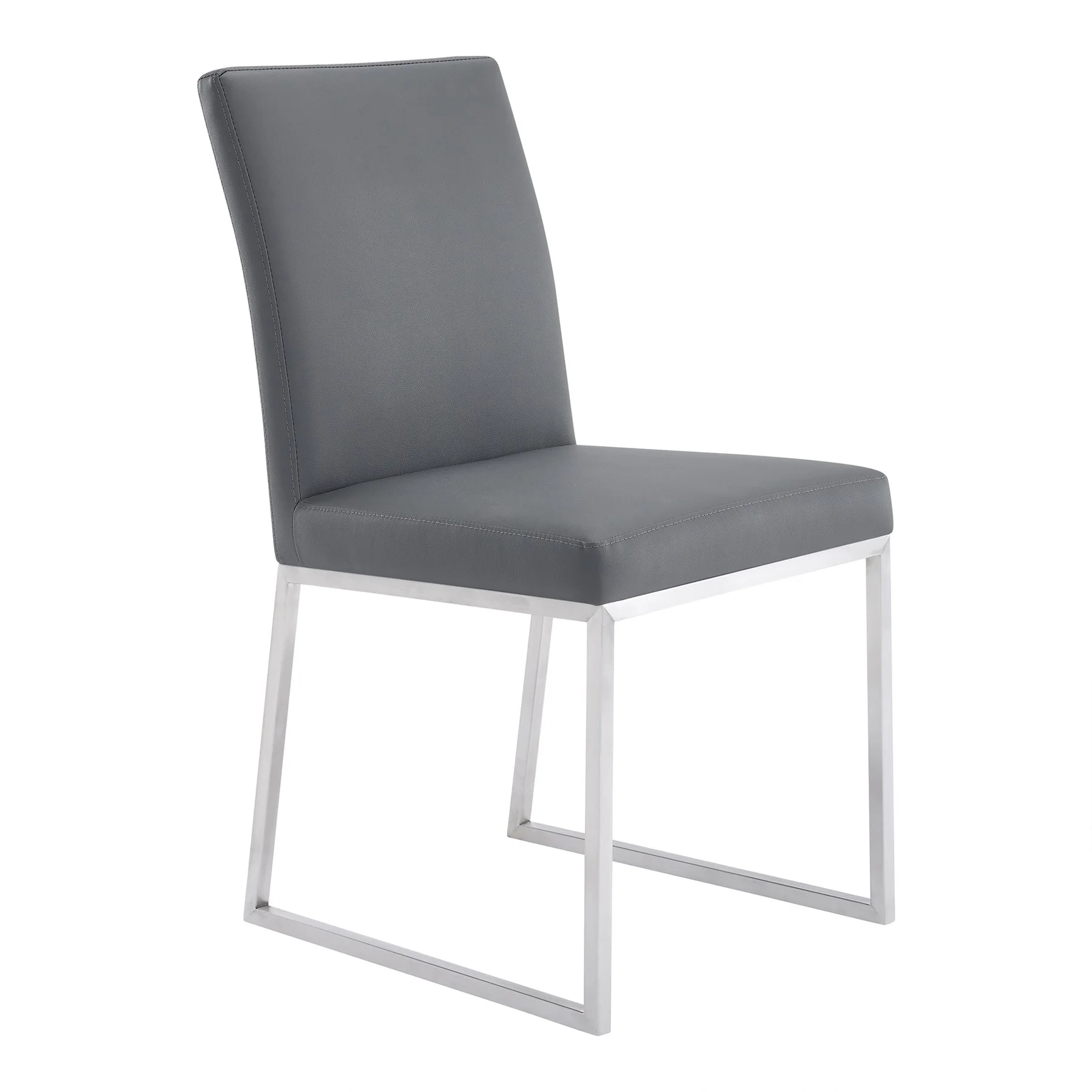 Trevor Contemporary Dining Chair in Brushed Stainless Steel and Gray Faux Leather - Set of 2 - Image 2