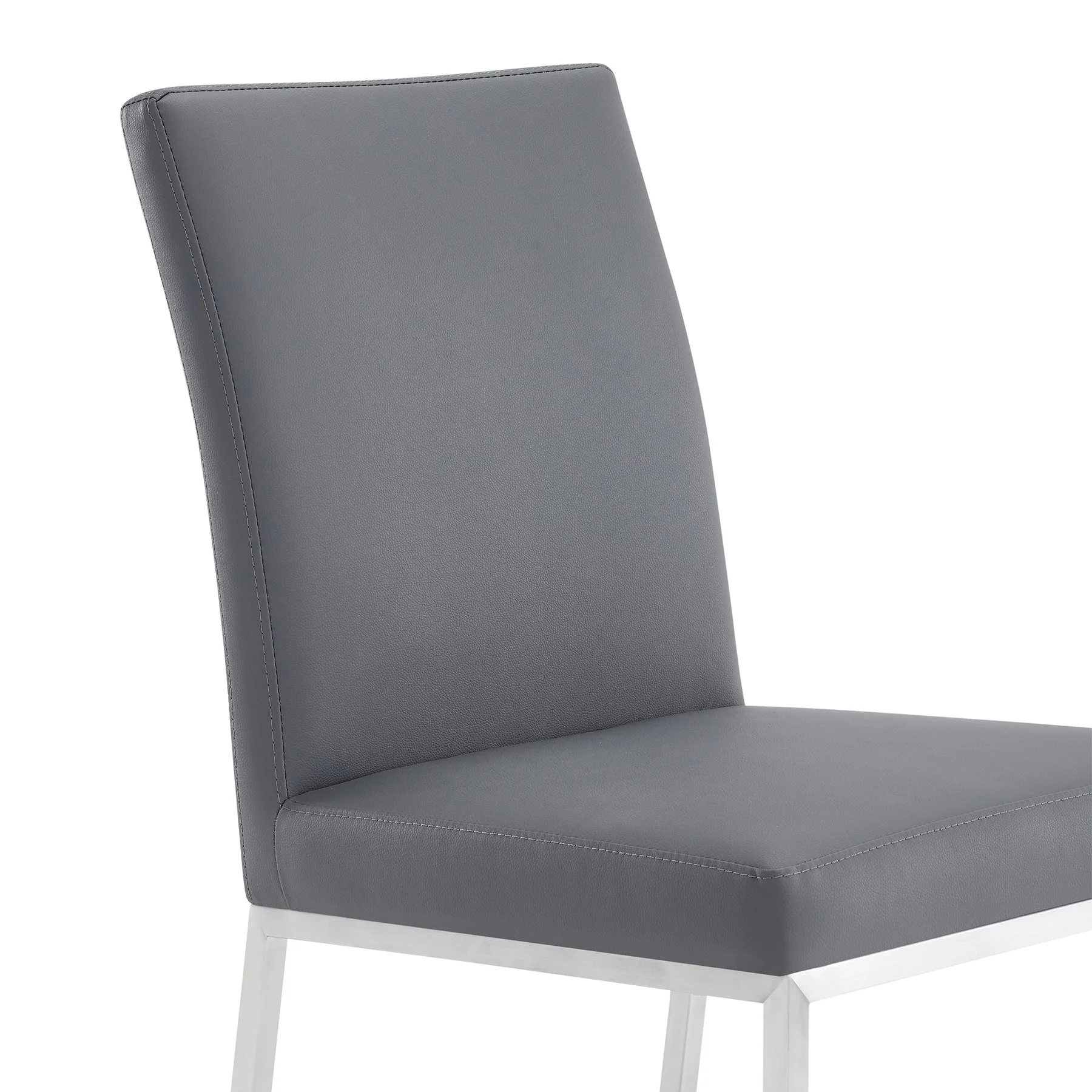 Trevor Contemporary Dining Chair in Brushed Stainless Steel and Gray Faux Leather - Set of 2 - Image 6