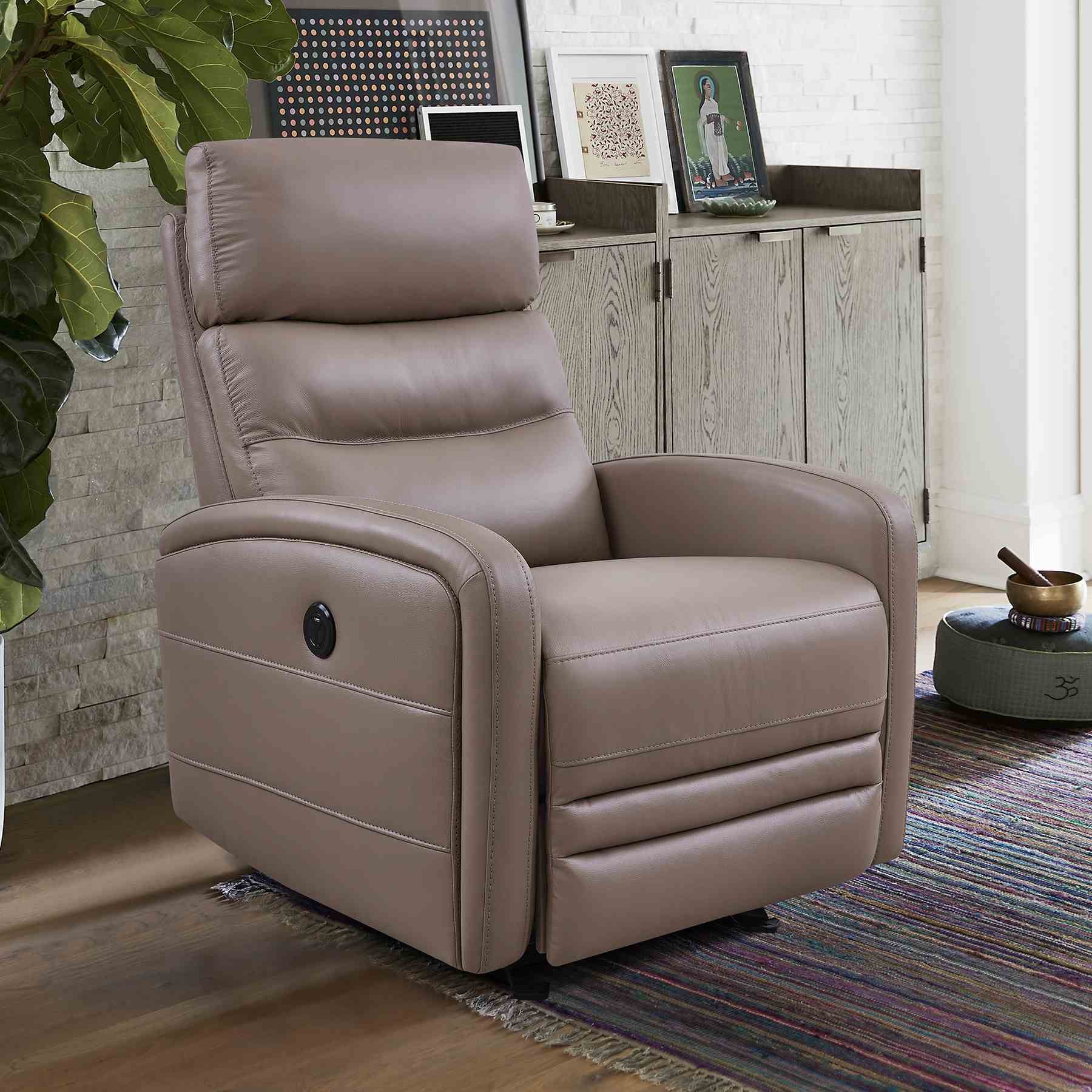 Tristan Contemporary Recliner in Greige Genuine Leather - Image 8