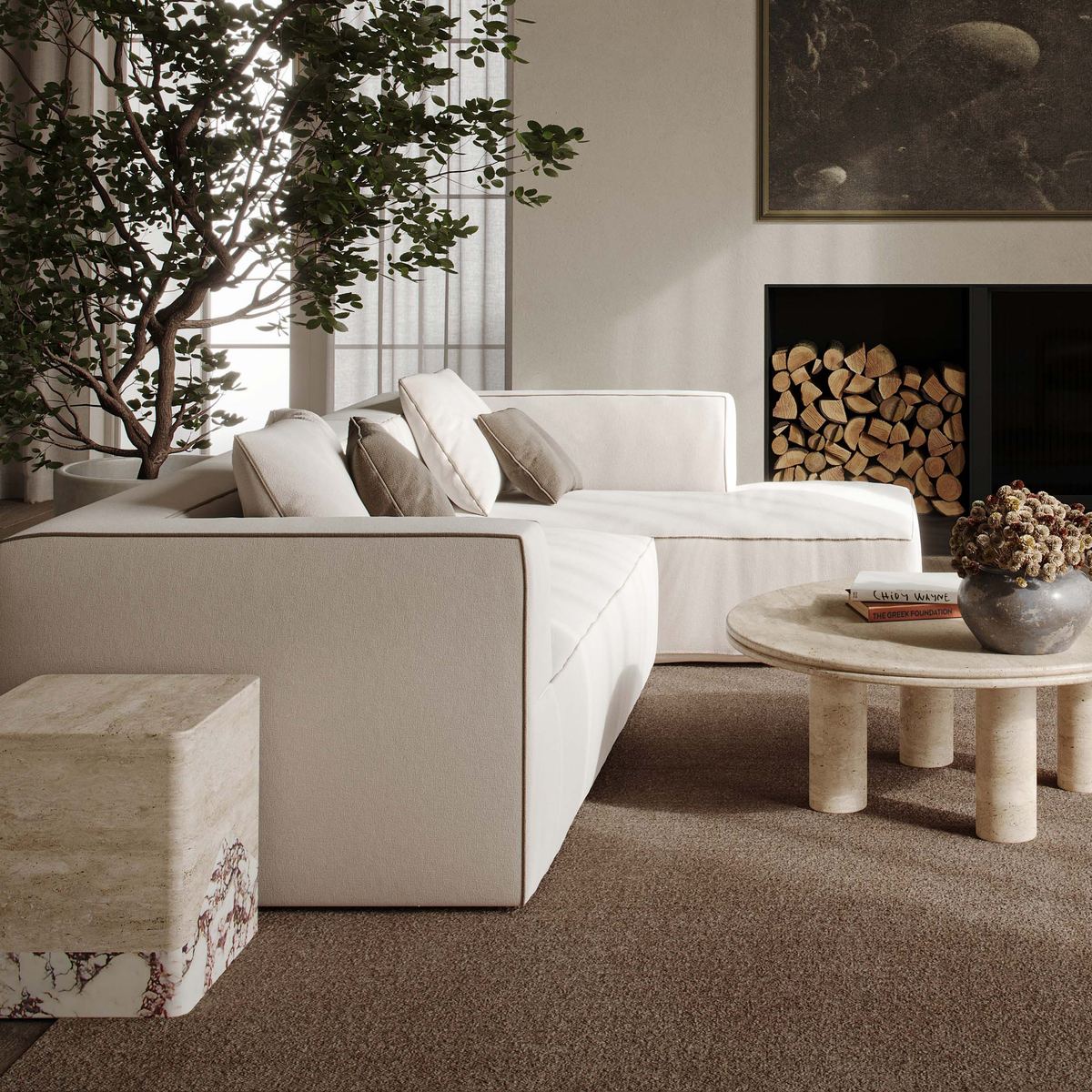 Tristine Cream Linen RAF Sectional - Image 2