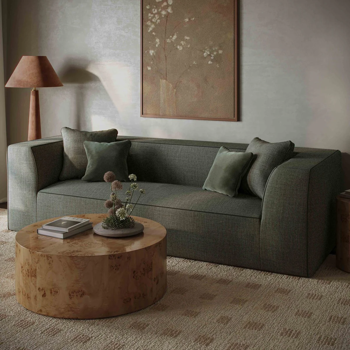 Tristine Olive Green Upcycled Basketweave Sofa - Image 2