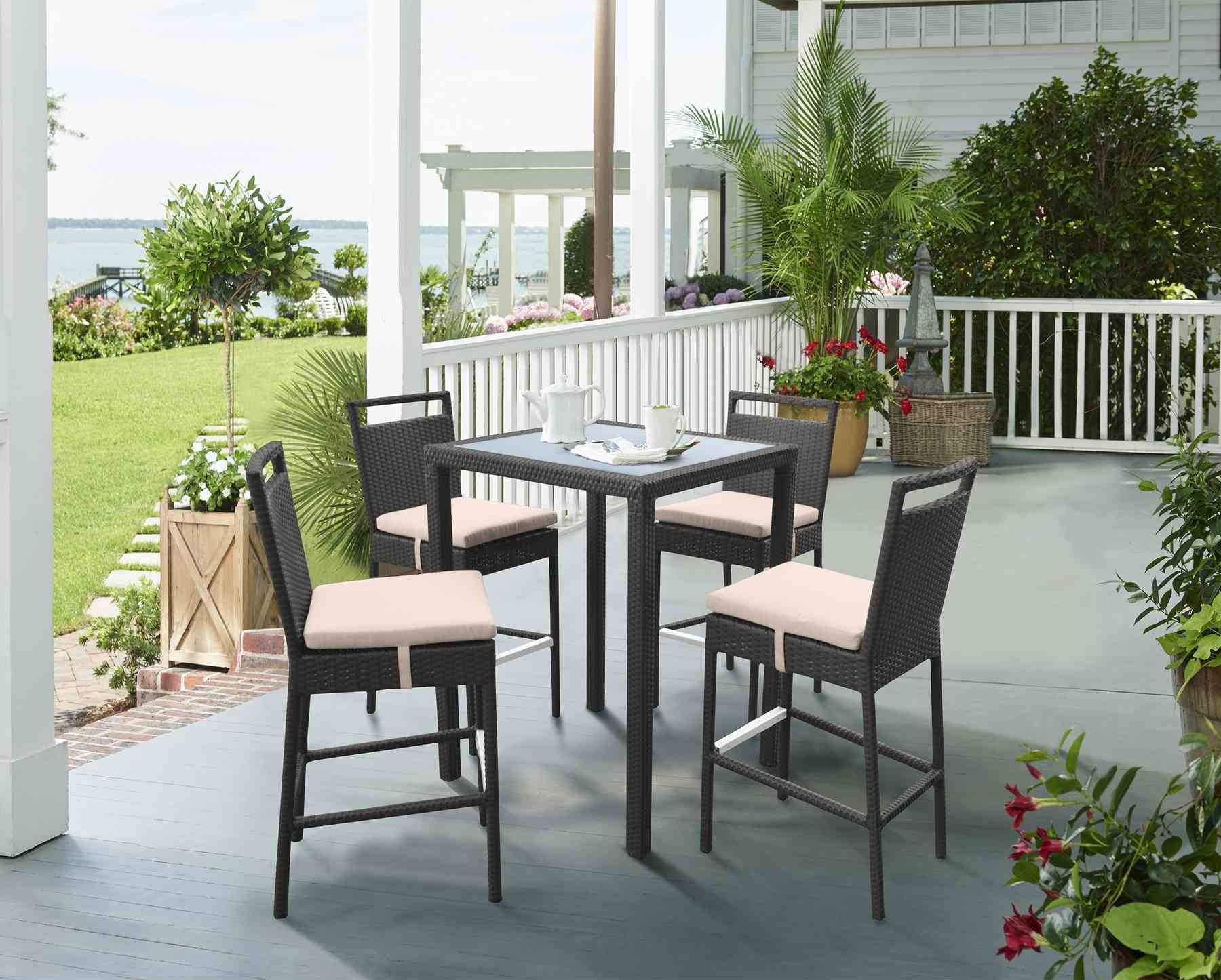 Tropez Outdoor Patio Wicker Bar Set (Table with 4 barstools) - Image 10