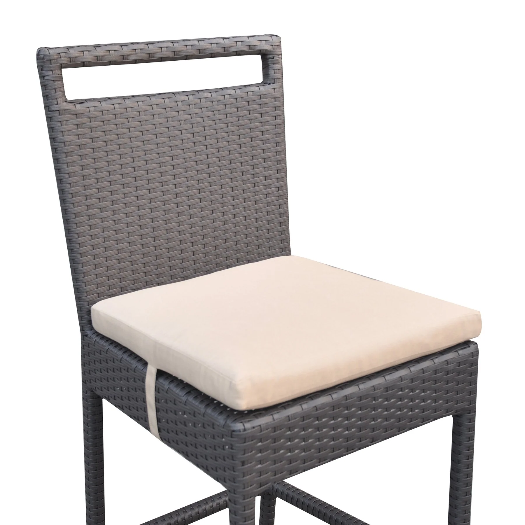 Tropez Outdoor Patio Wicker Barstool with Water Resistant Beige Fabric Cushions - Image 4