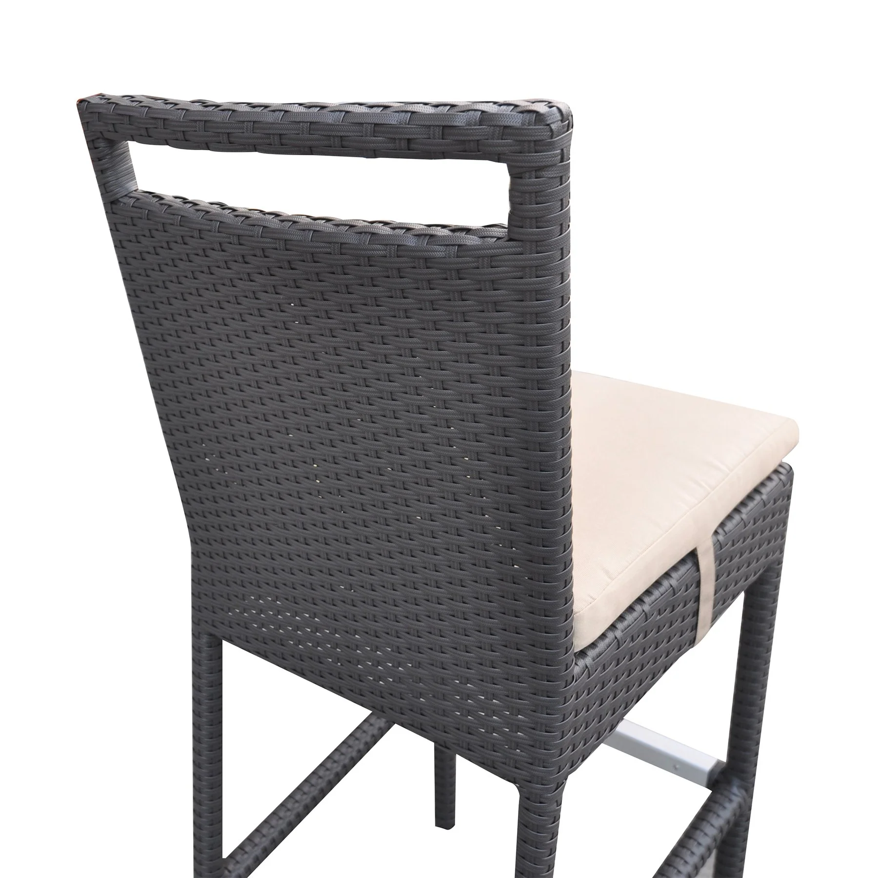 Tropez Outdoor Patio Wicker Barstool with Water Resistant Beige Fabric Cushions - Image 6