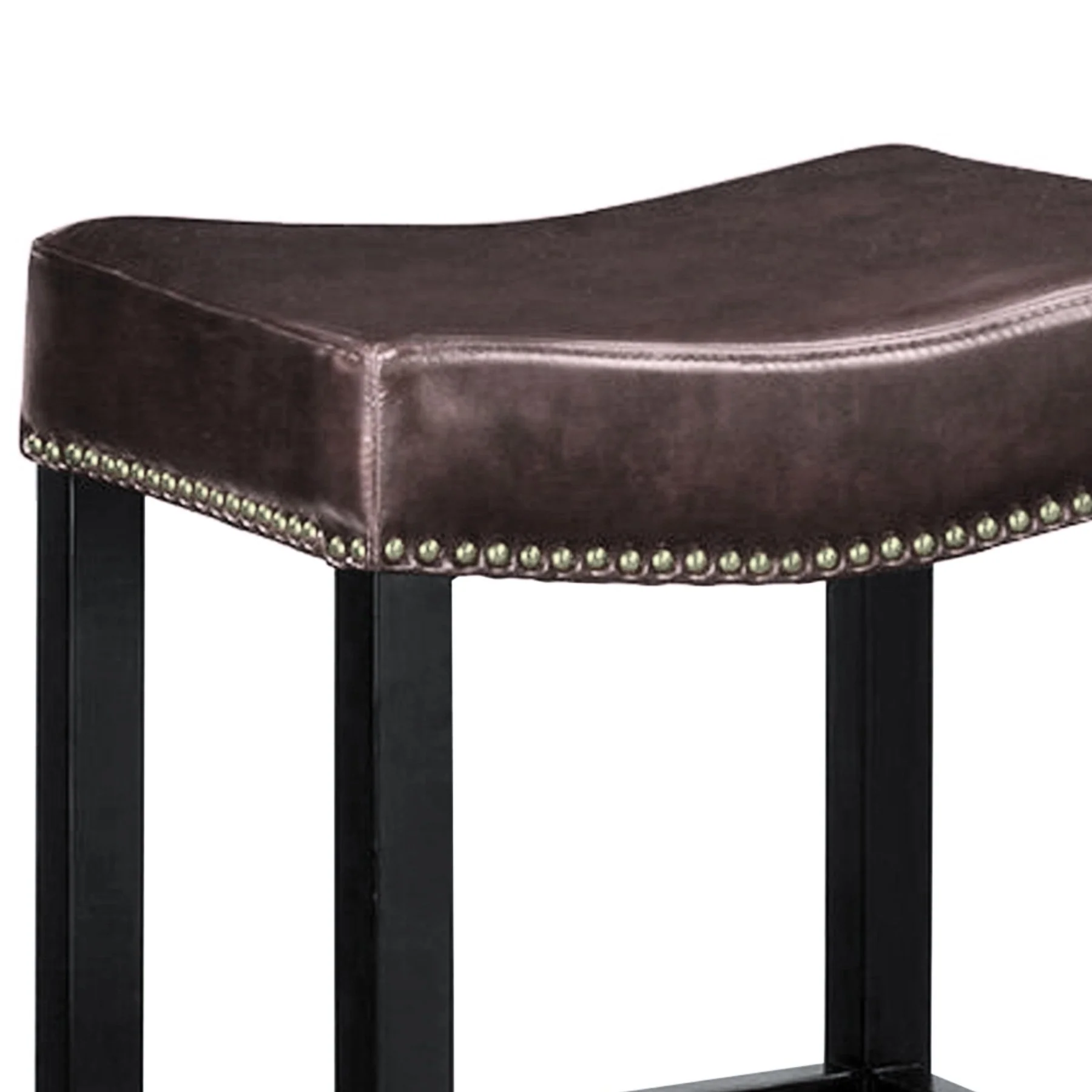 Tudor 26" Backless Stationary Barstool In Antique Brown Bonded Leather With Nailhead Accents - Image 2