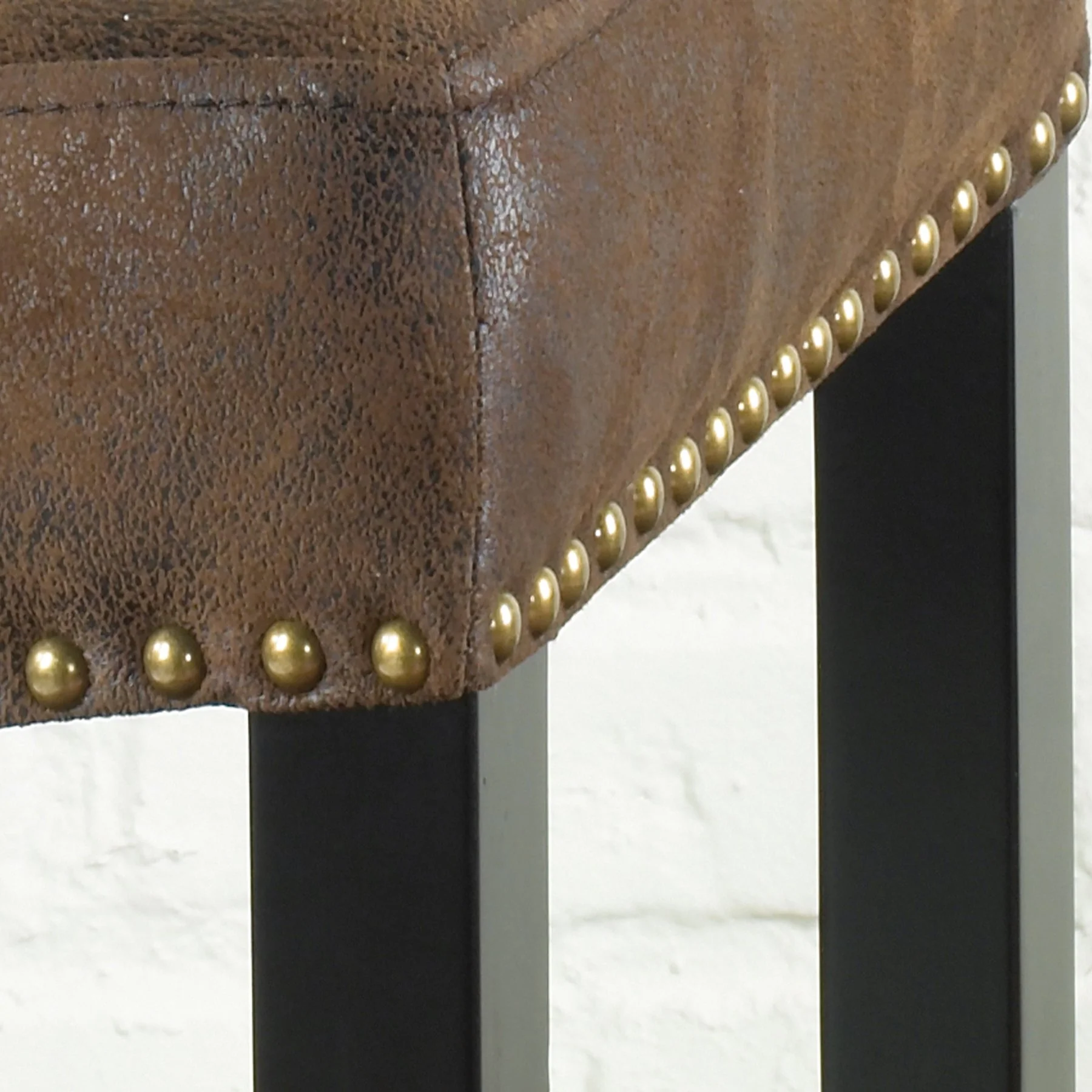 Tudor 26" Backless Stationary Barstool in Wrangler Brown Fabric with Nailhead Accents - Image 2