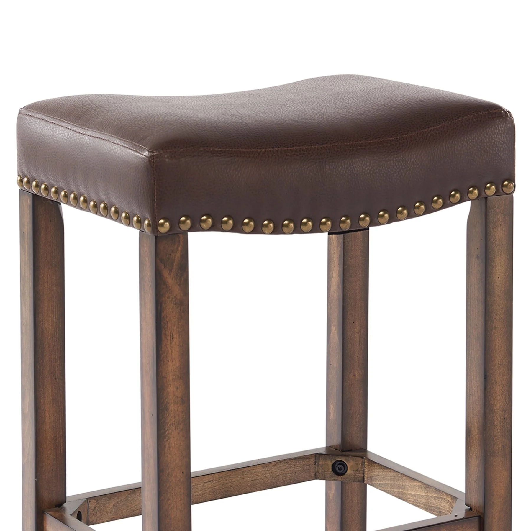 Tudor 26" Counter Height Wood Backless Barstool in Chestnut Finish and Kahlua Faux Leather - Image 2