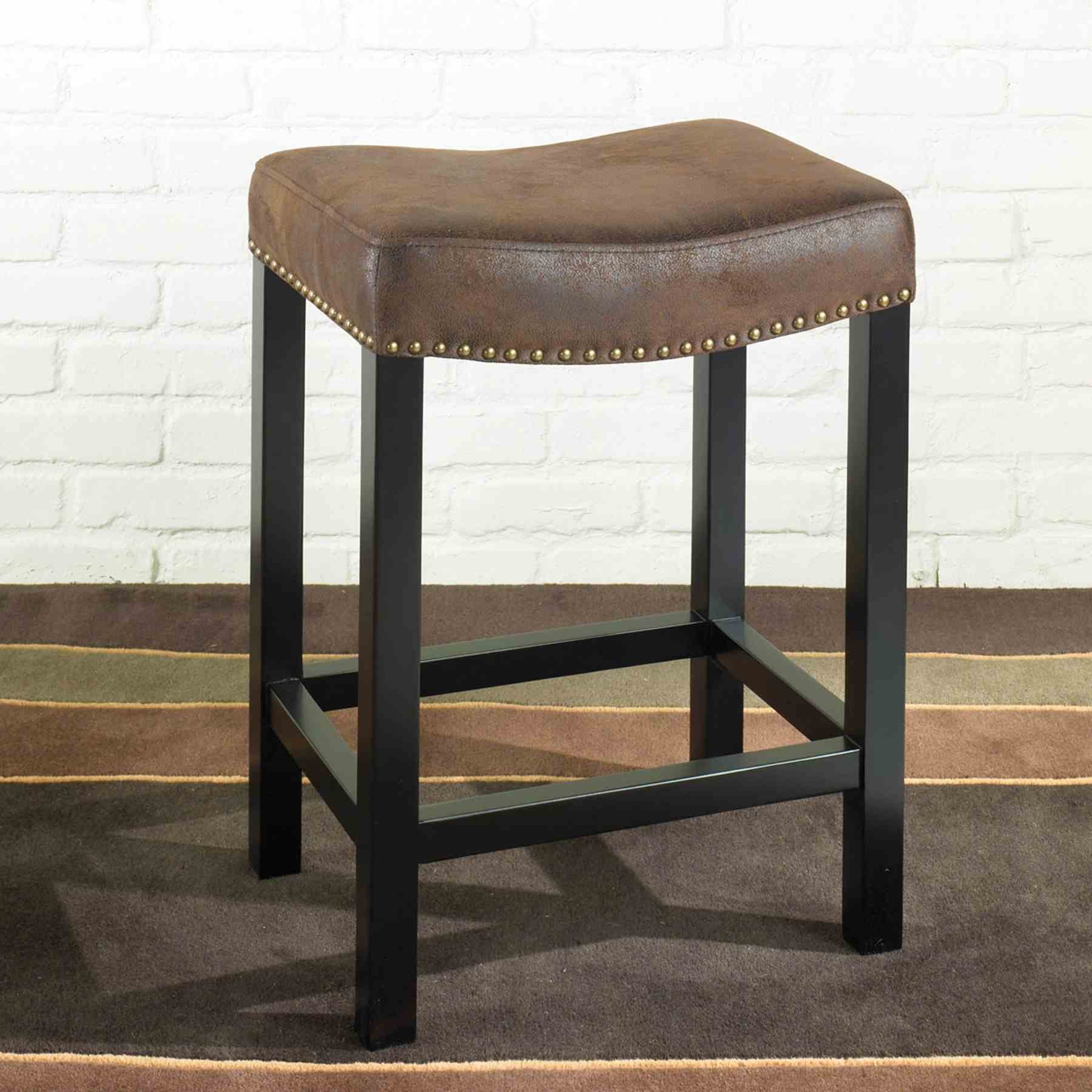 Tudor 30" Backless Stationary Barstool in Wrangler Brown Fabric with Nailhead Accents - Image 3