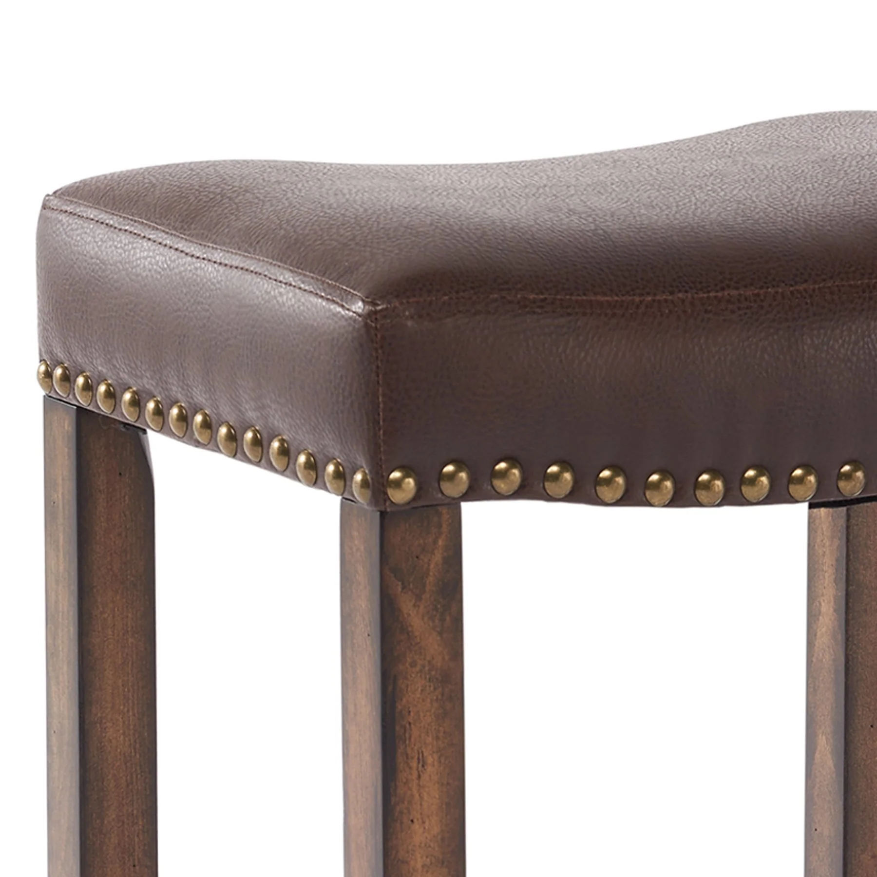 Tudor 30" Bar Height Wood Backless Barstool in Chestnut Finish and Kahlua Faux Leather - Image 4