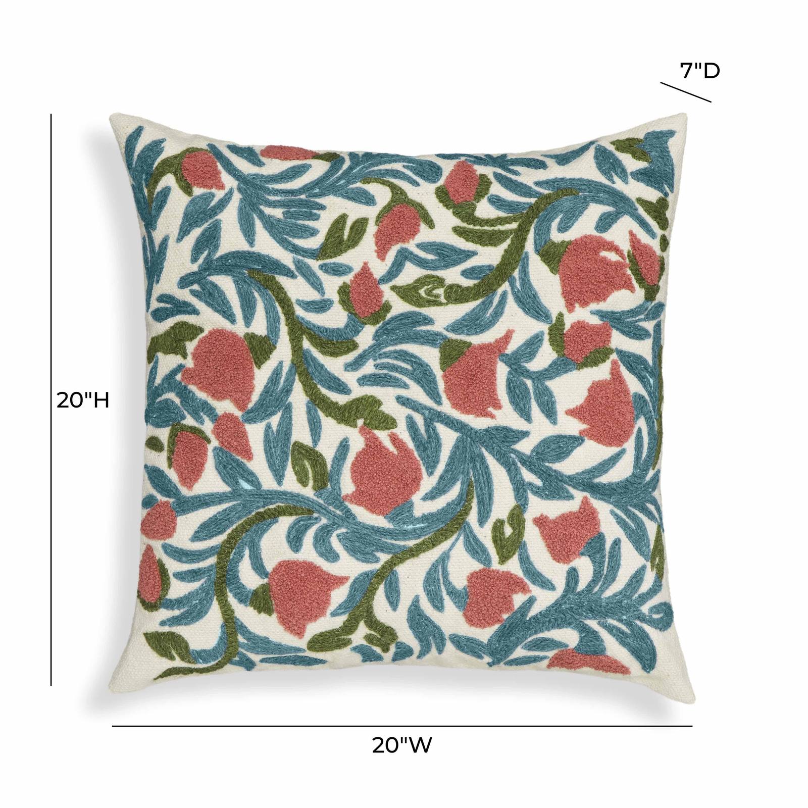 Tulip Embroidered Floral Wool 20 inch Square Accent Cushion - Image 13