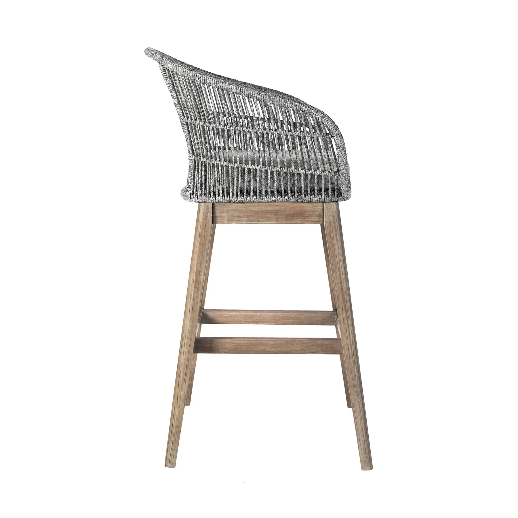 Tutti Frutti Indoor Outdoor Bar Height Bar Stool in Light Eucalyptus Wood with Gray Rope - Image 3