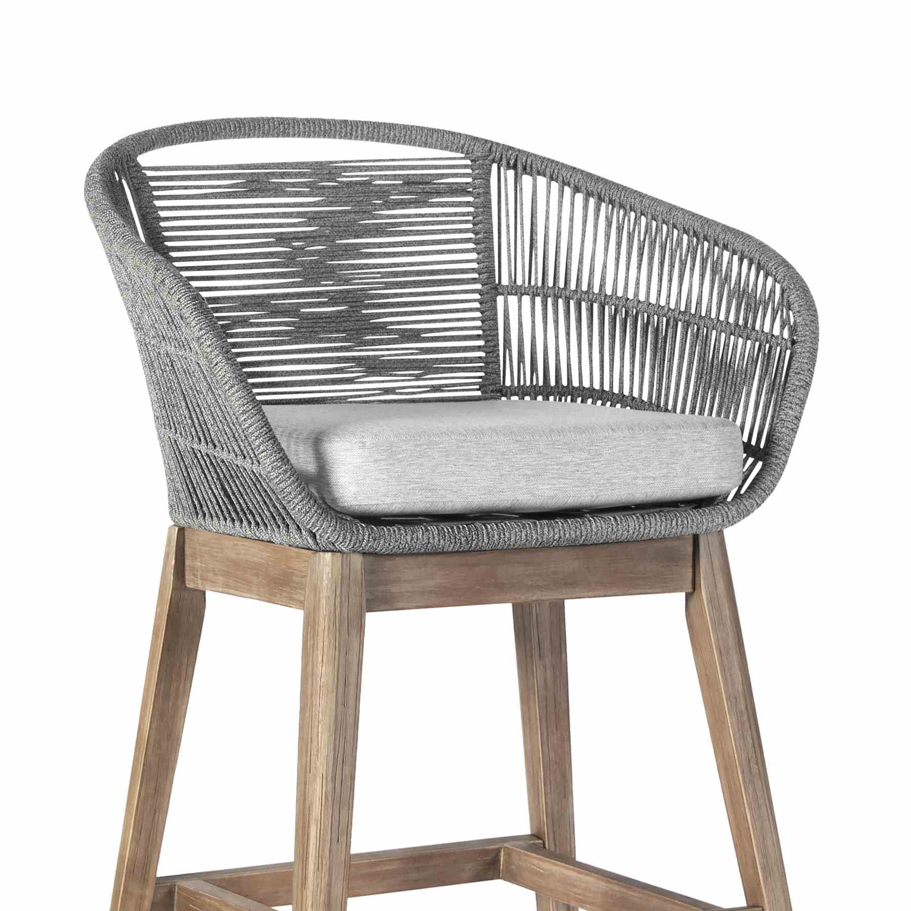 Tutti Frutti Indoor Outdoor Bar Height Bar Stool in Light Eucalyptus Wood with Gray Rope - Image 5