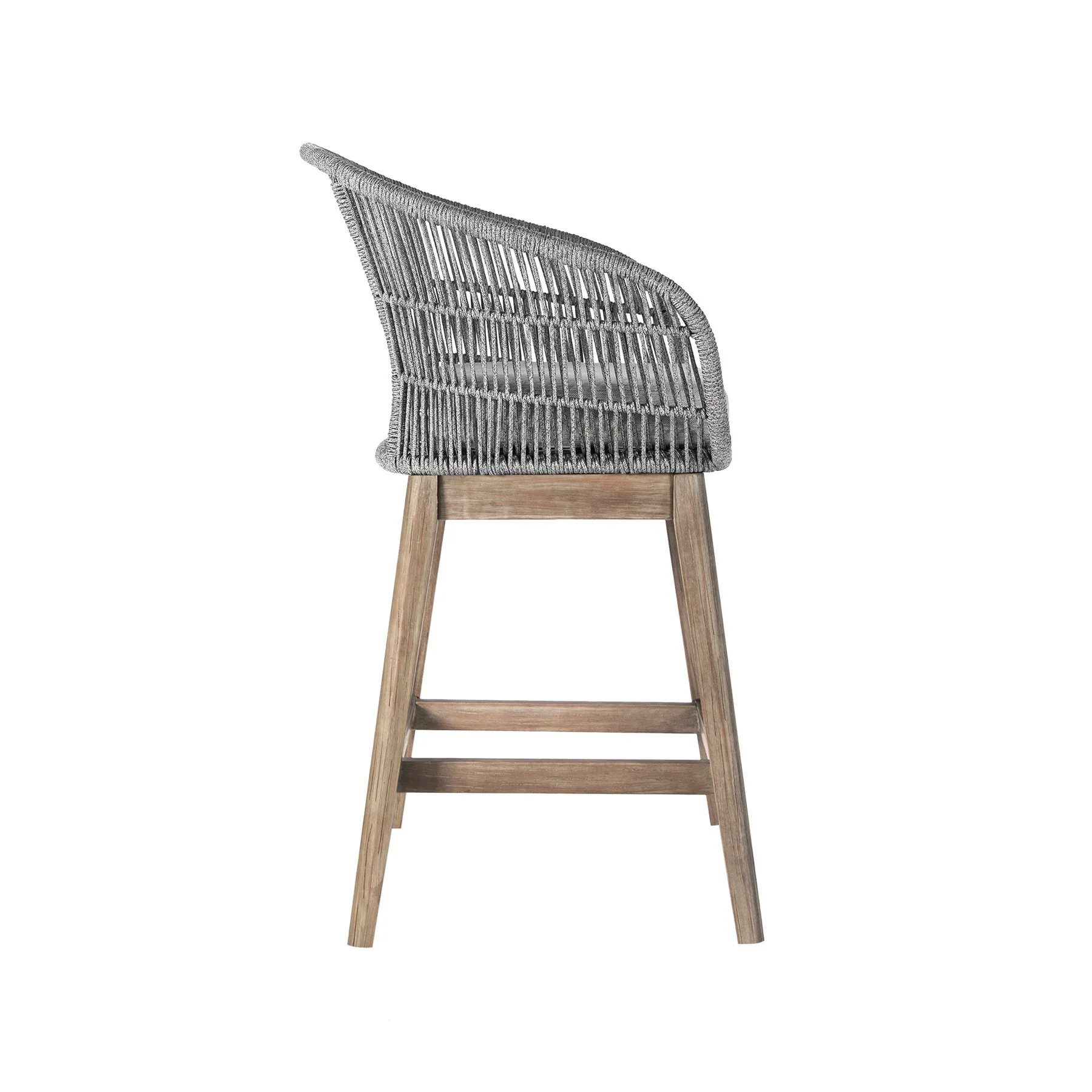 Tutti Frutti Indoor Outdoor Counter Height Bar Stool in Light Eucalyptus Wood with Gray Rope - Image 3
