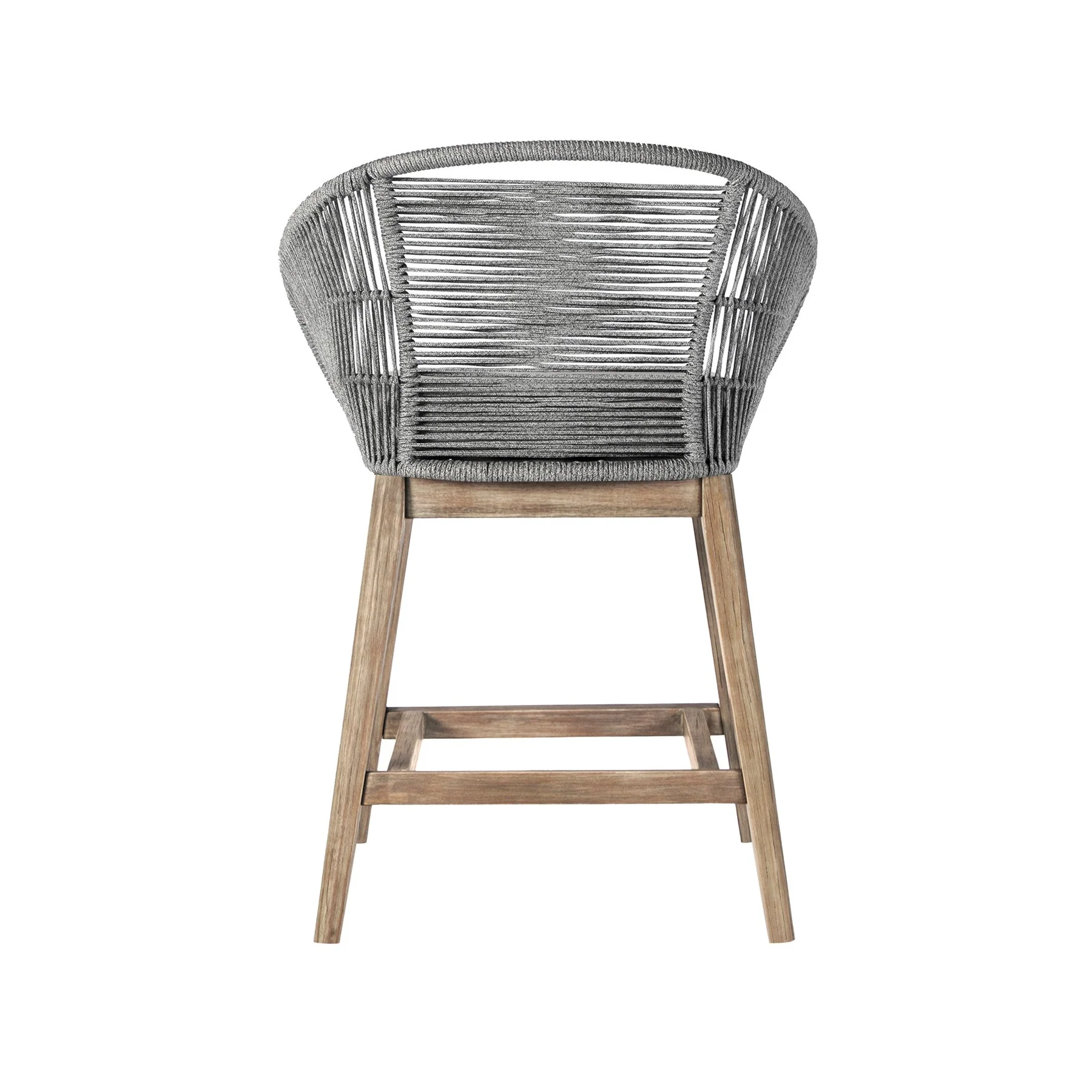 Tutti Frutti Indoor Outdoor Counter Height Bar Stool in Light Eucalyptus Wood with Gray Rope - Image 4