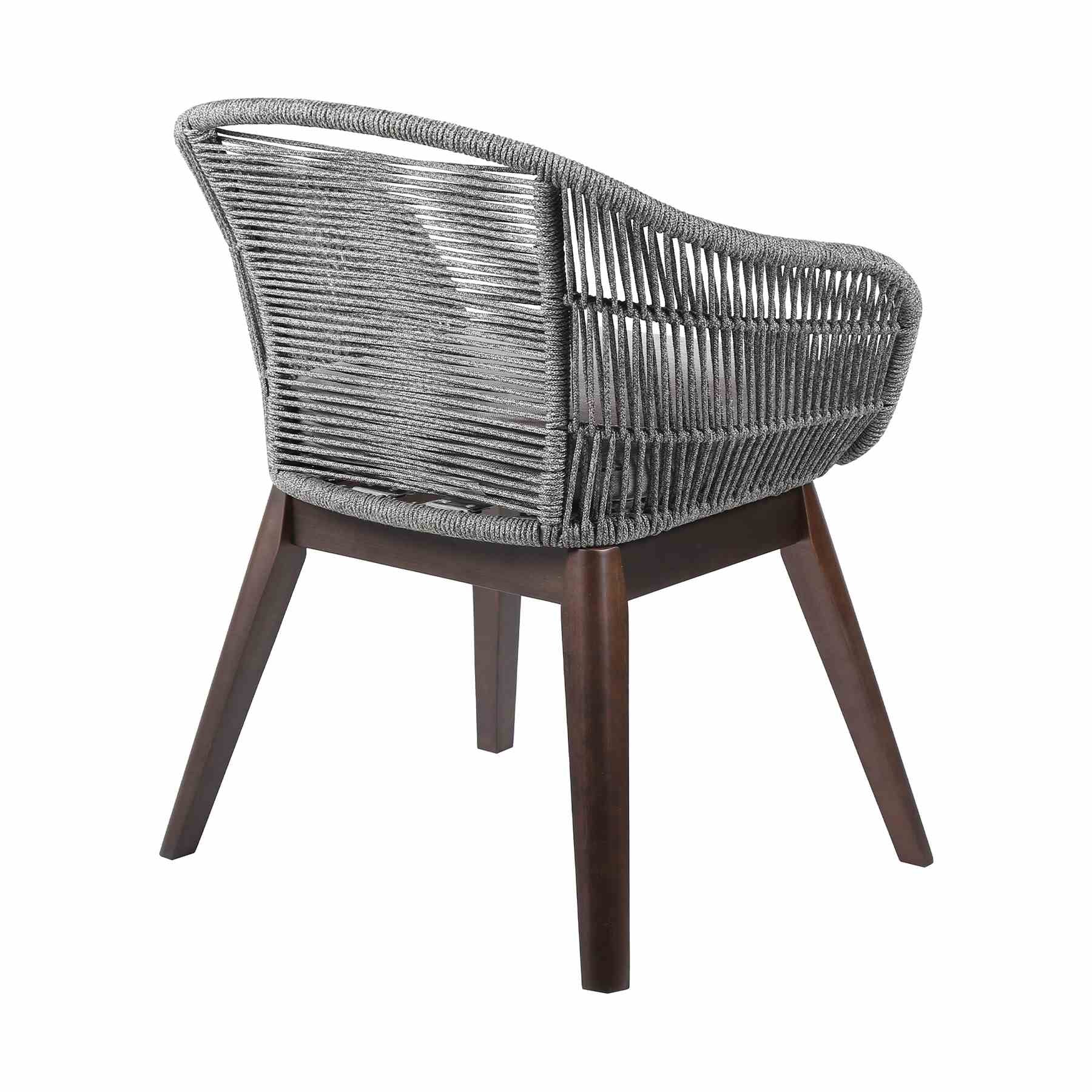 Tutti Frutti Indoor Outdoor Dining Chair in Dark Eucalyptus Wood with Gray Rope and Gray Cushion - Image 3