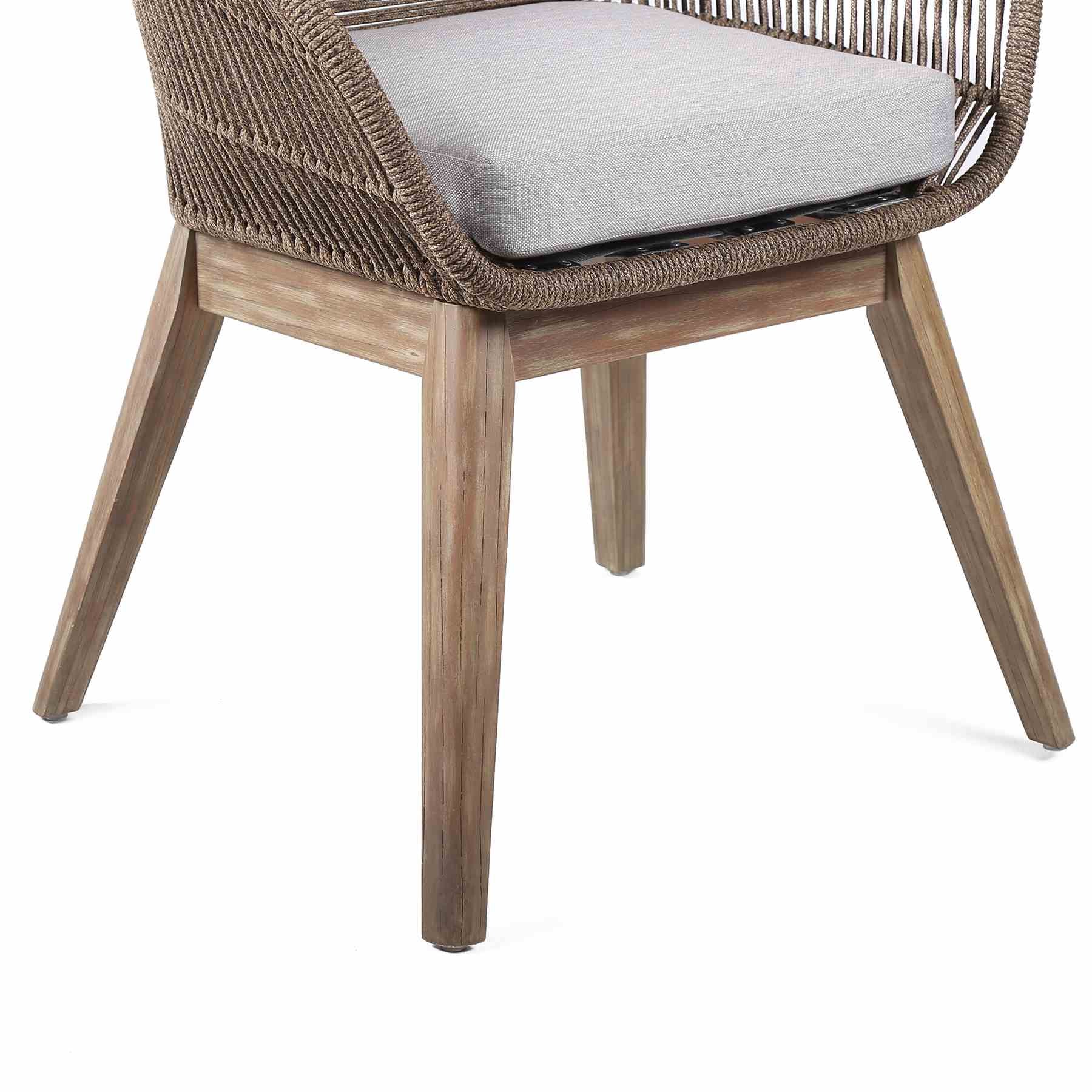 Tutti Frutti Indoor Outdoor Dining Chair in Light Eucalyptus Wood with Truffle Rope and Gray Cushion - Image 6