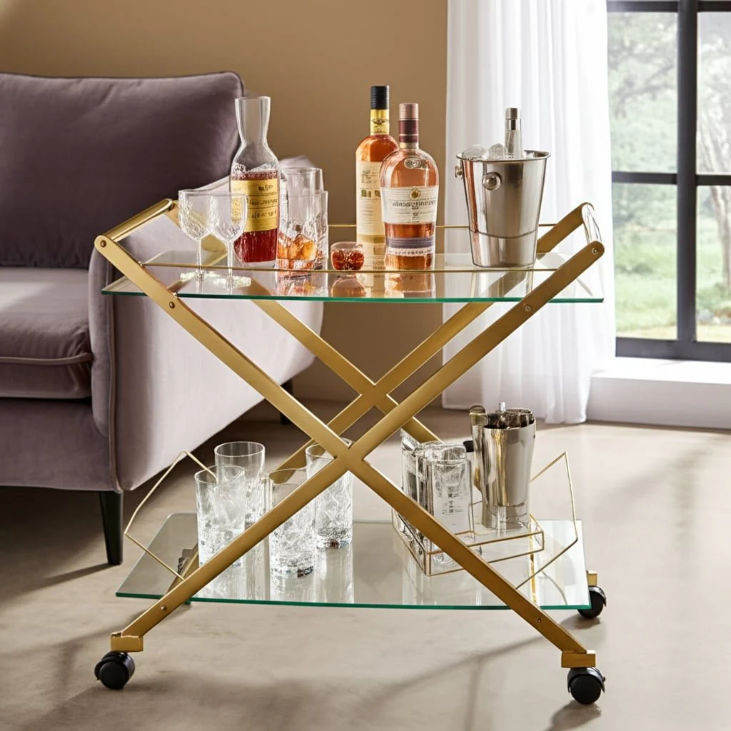 Two Tier 31" Rolling Bar Cart,gold Kd - Image 10