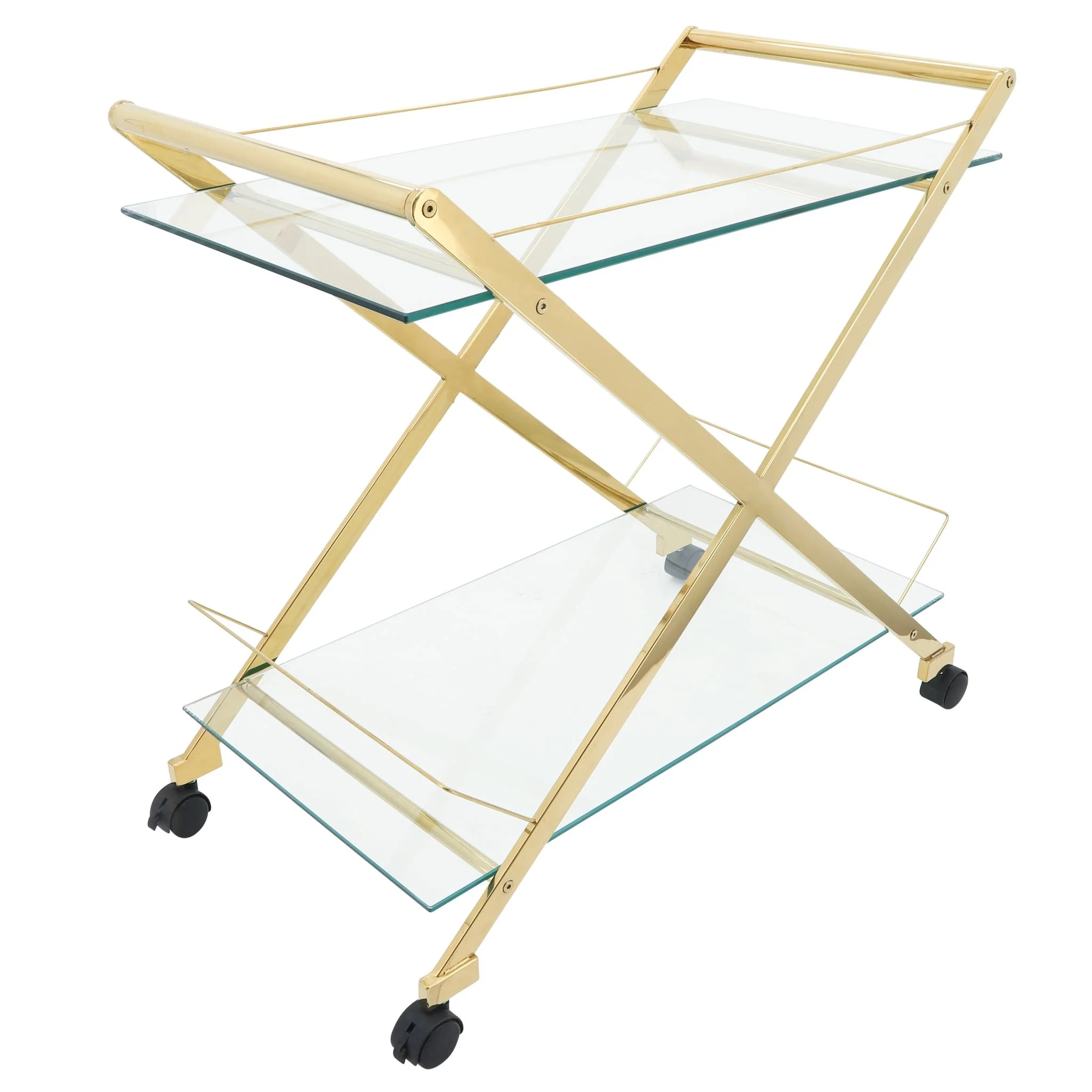 Two Tier 31" Rolling Bar Cart,gold Kd - Image 2