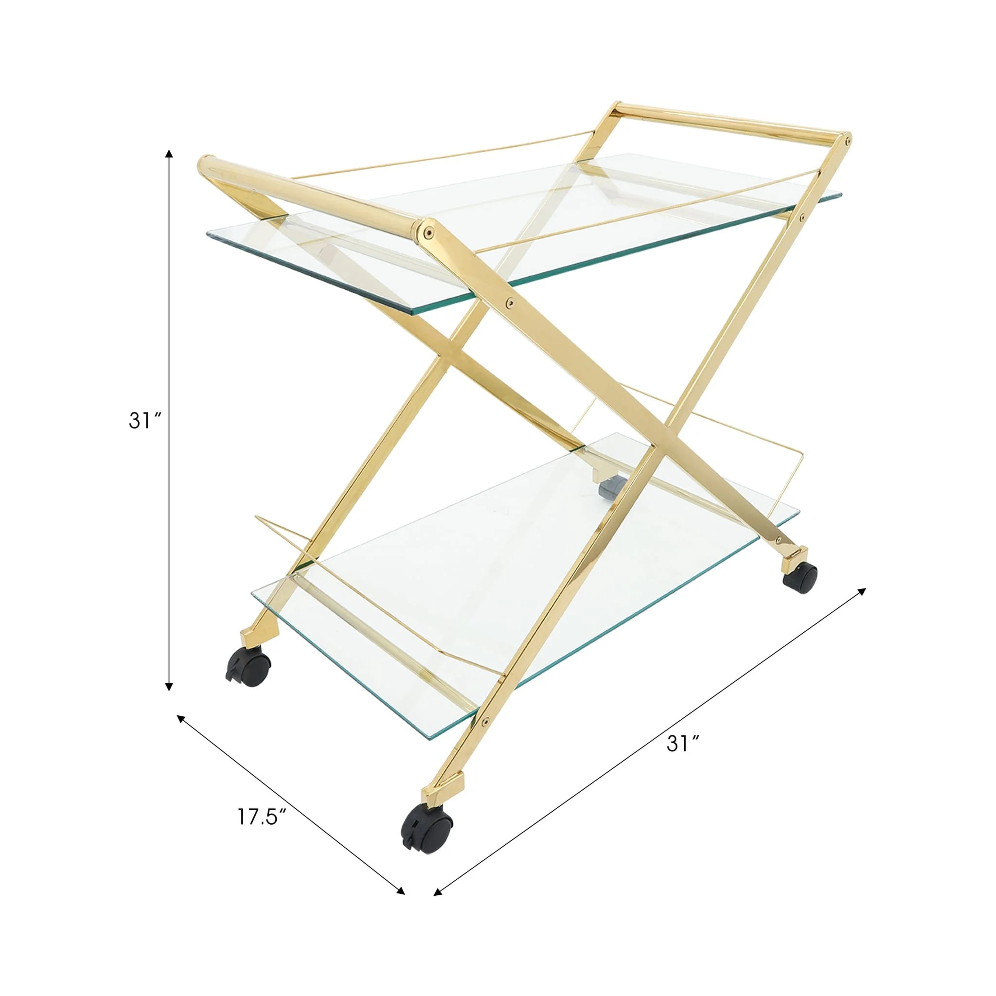 Two Tier 31" Rolling Bar Cart,gold Kd - Image 5