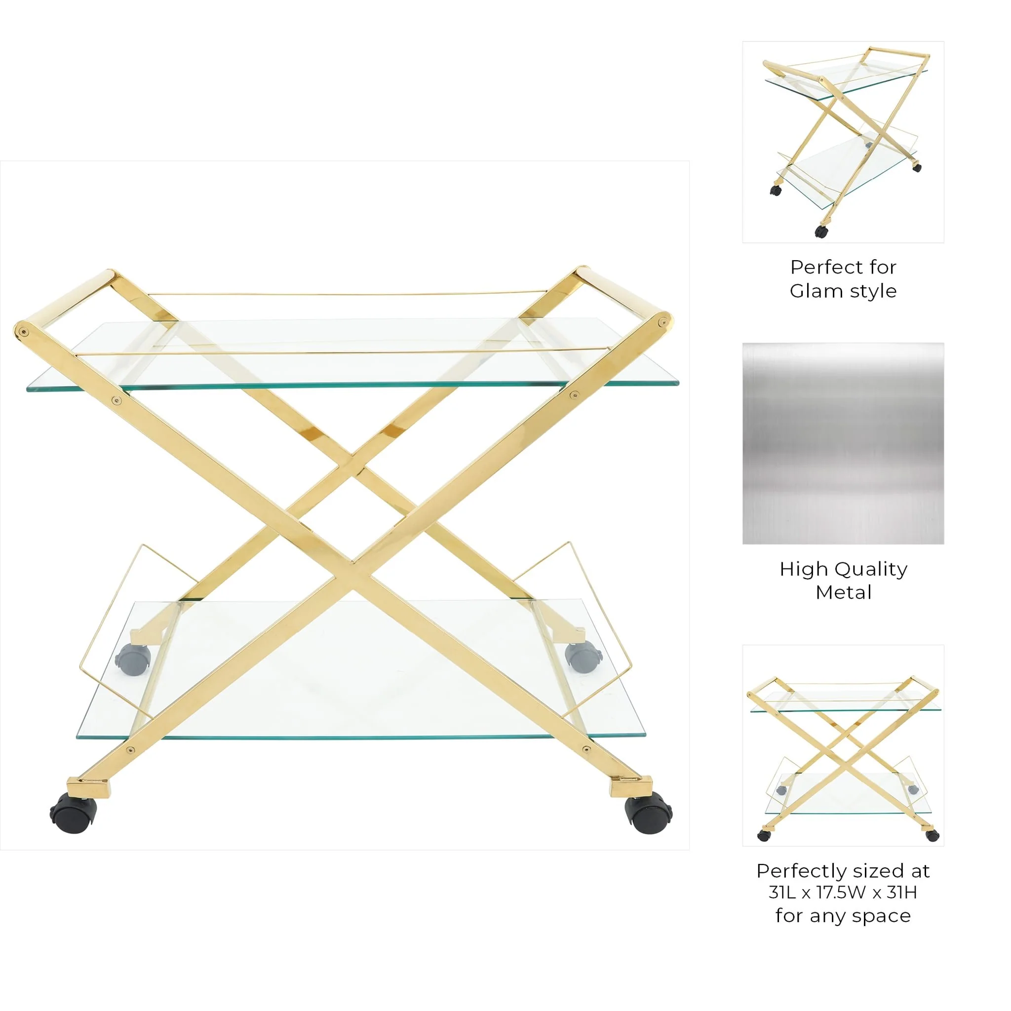 Two Tier 31" Rolling Bar Cart,gold Kd - Image 6