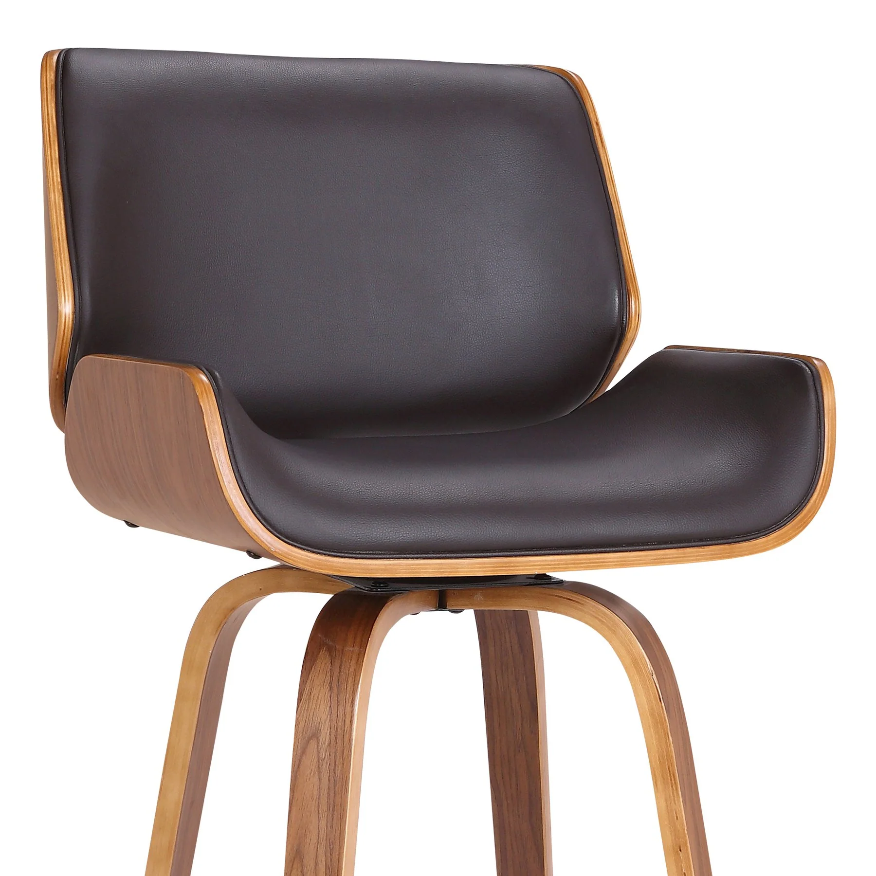 Tyler 26" Counter Height Swivel Brown Faux Leather and Walnut Wood Bar Stool - Image 5