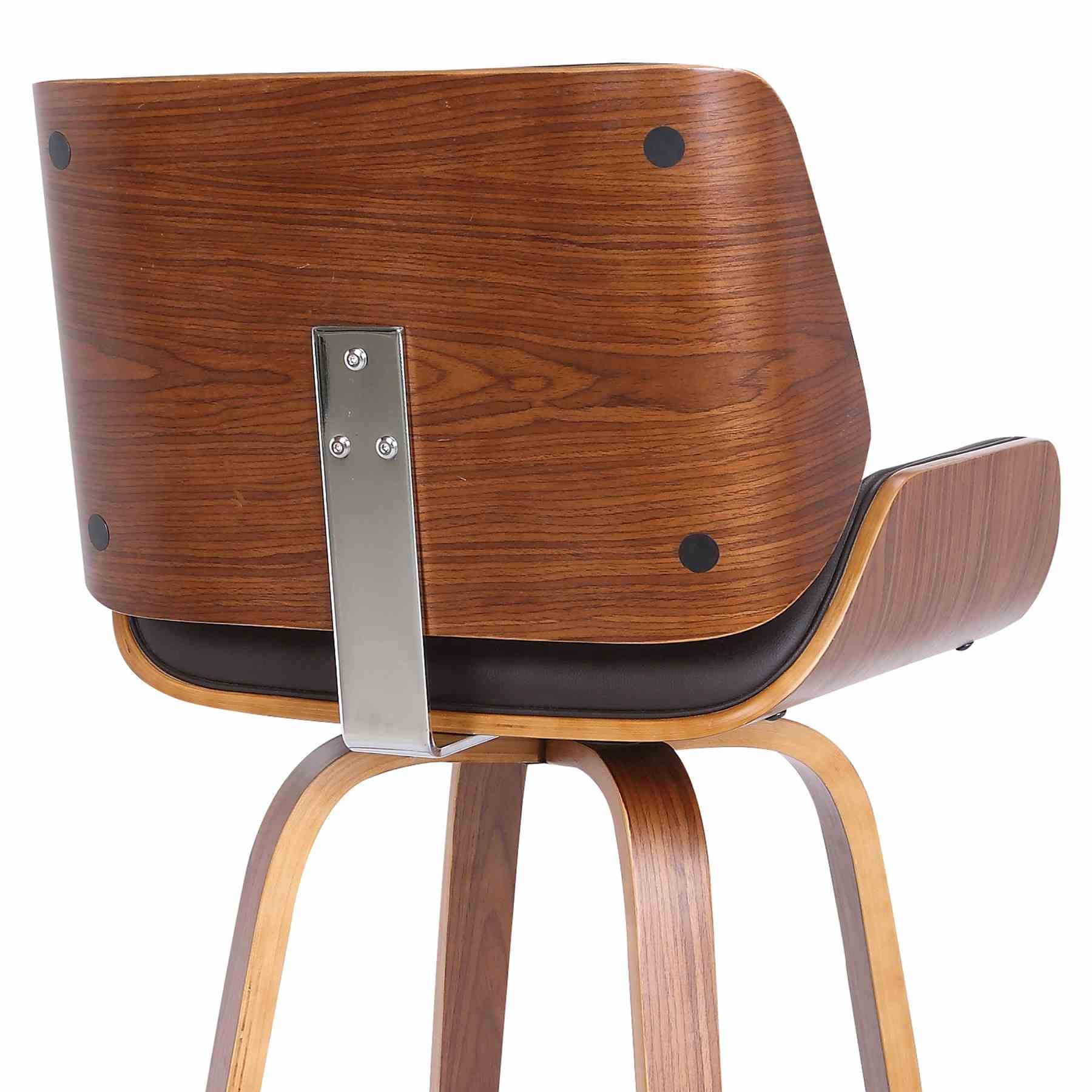 Tyler 26" Counter Height Swivel Brown Faux Leather and Walnut Wood Bar Stool - Image 7