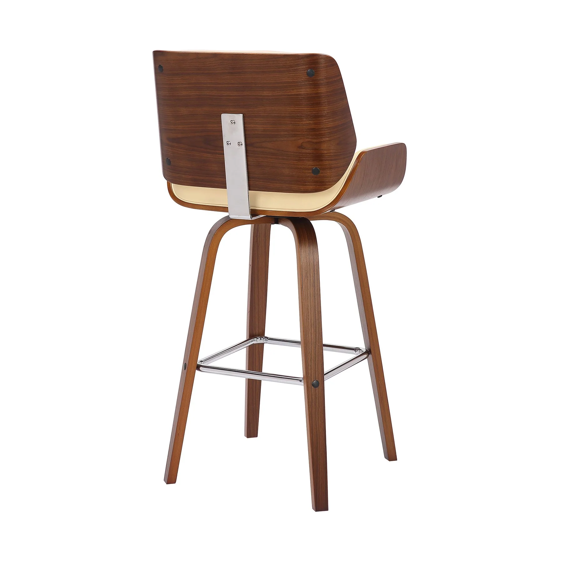 Tyler 26" Counter Height Swivel Cream Faux Leather and Walnut Wood Bar Stool - Image 4