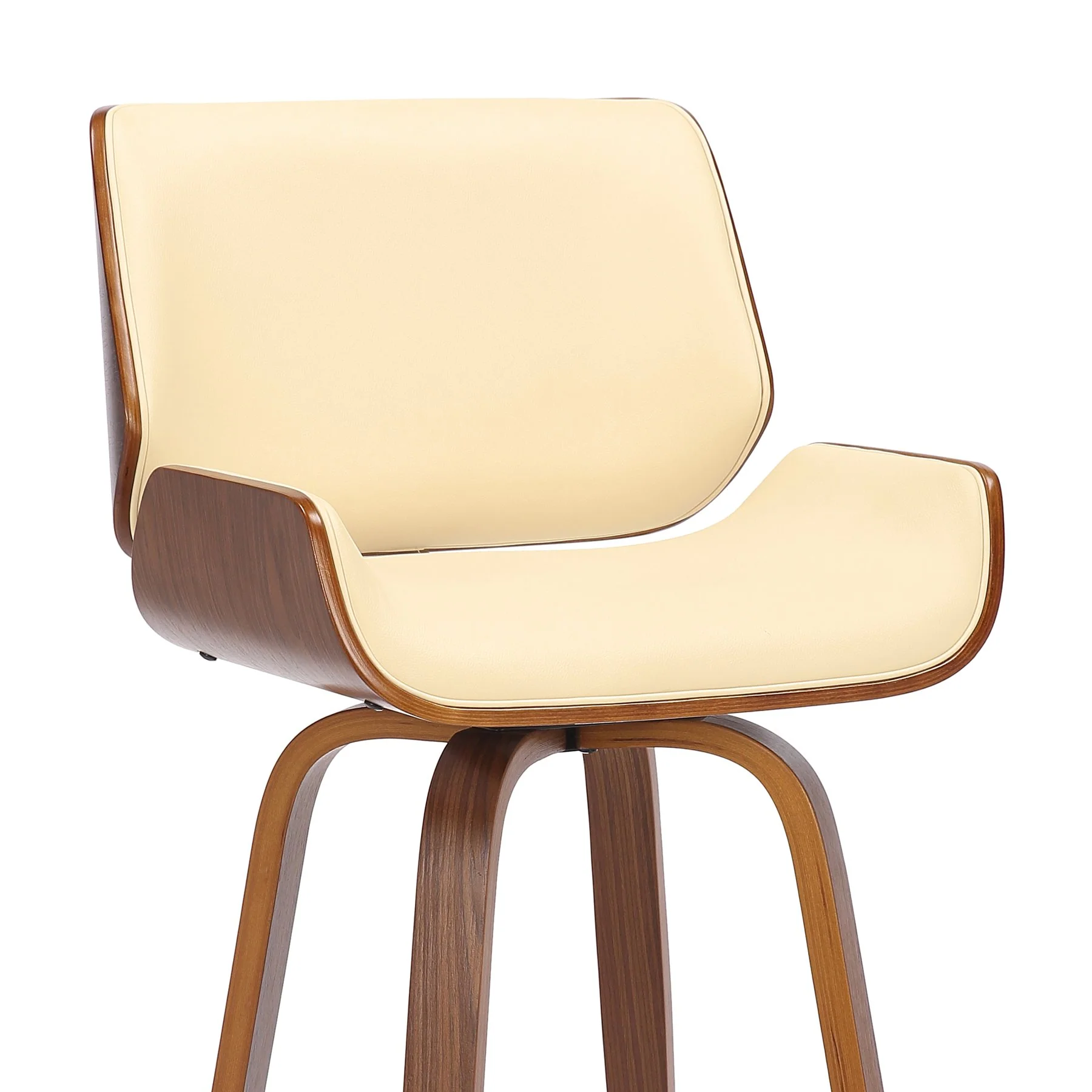Tyler 26" Counter Height Swivel Cream Faux Leather and Walnut Wood Bar Stool - Image 6