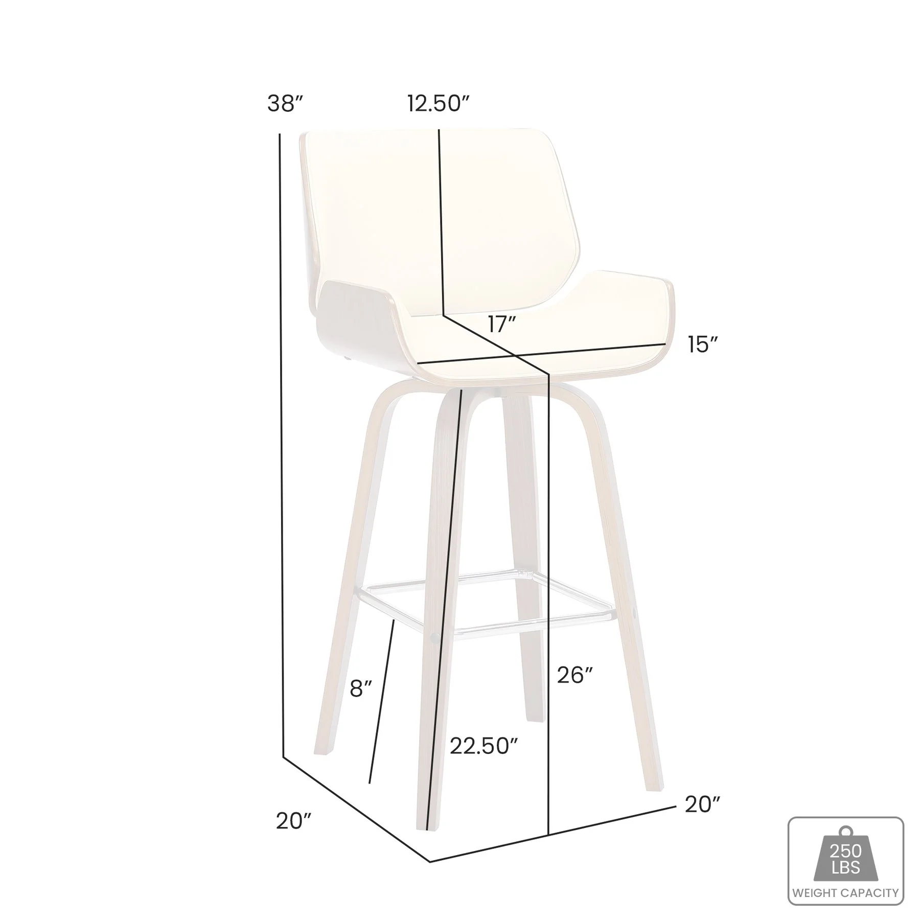 Tyler 26" Counter Height Swivel Cream Faux Leather and Walnut Wood Bar Stool - Image 9
