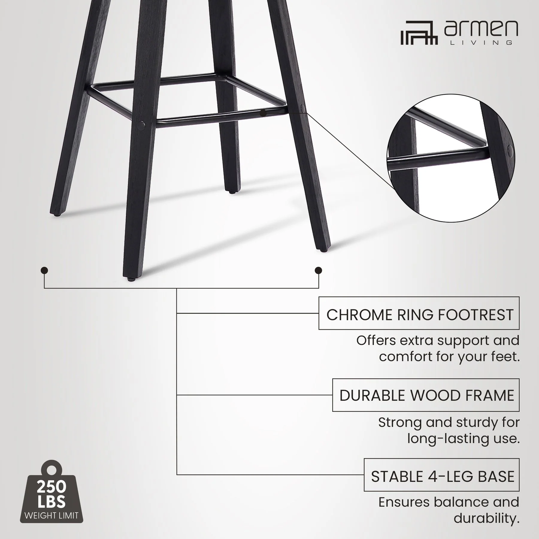 Tyler 26" Counter Height Swivel Gray Faux Leather and Black Wood Bar Stool - Image 12