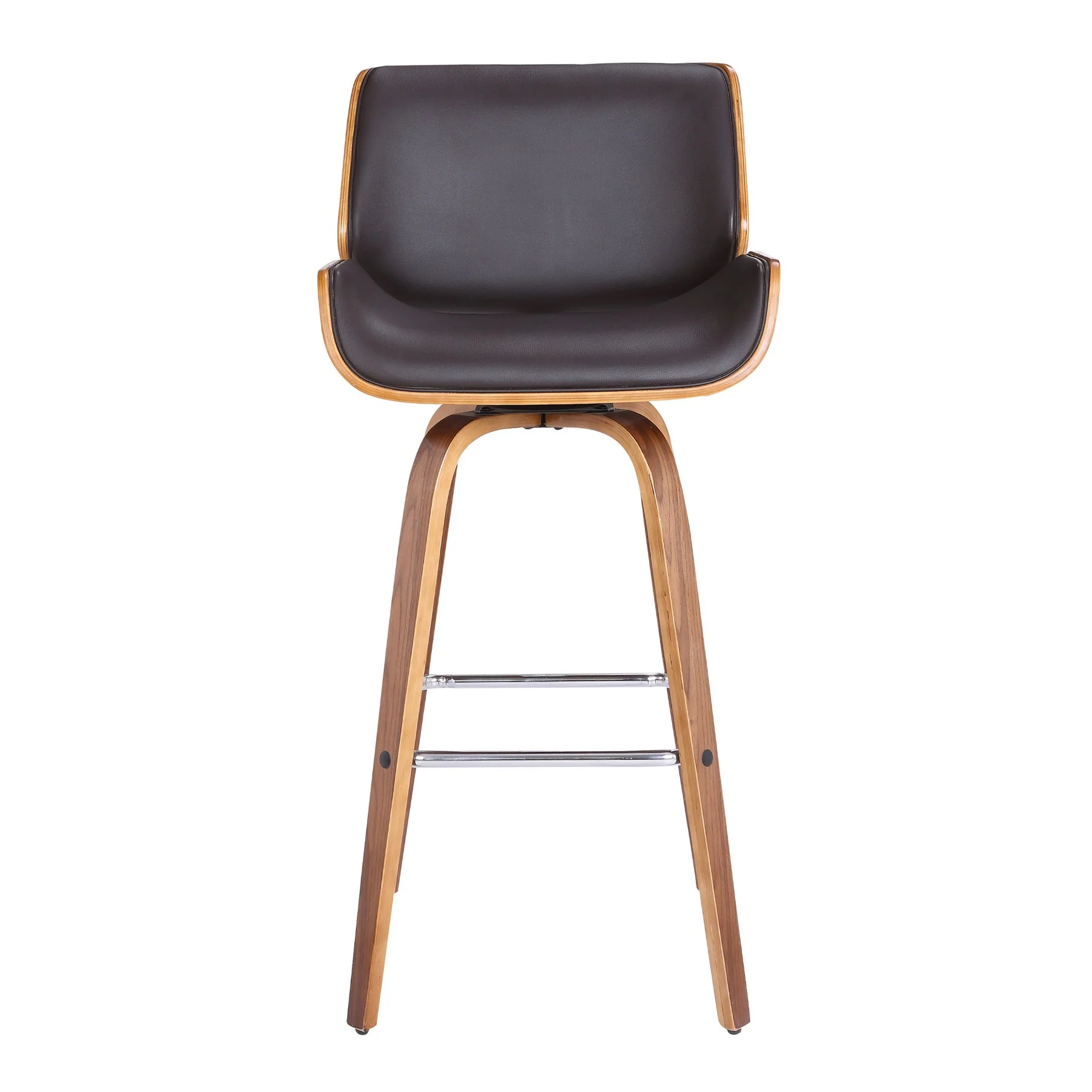 Tyler 30" Bar Height Swivel Brown Faux Leather and Walnut Wood Bar Stool - Image 2