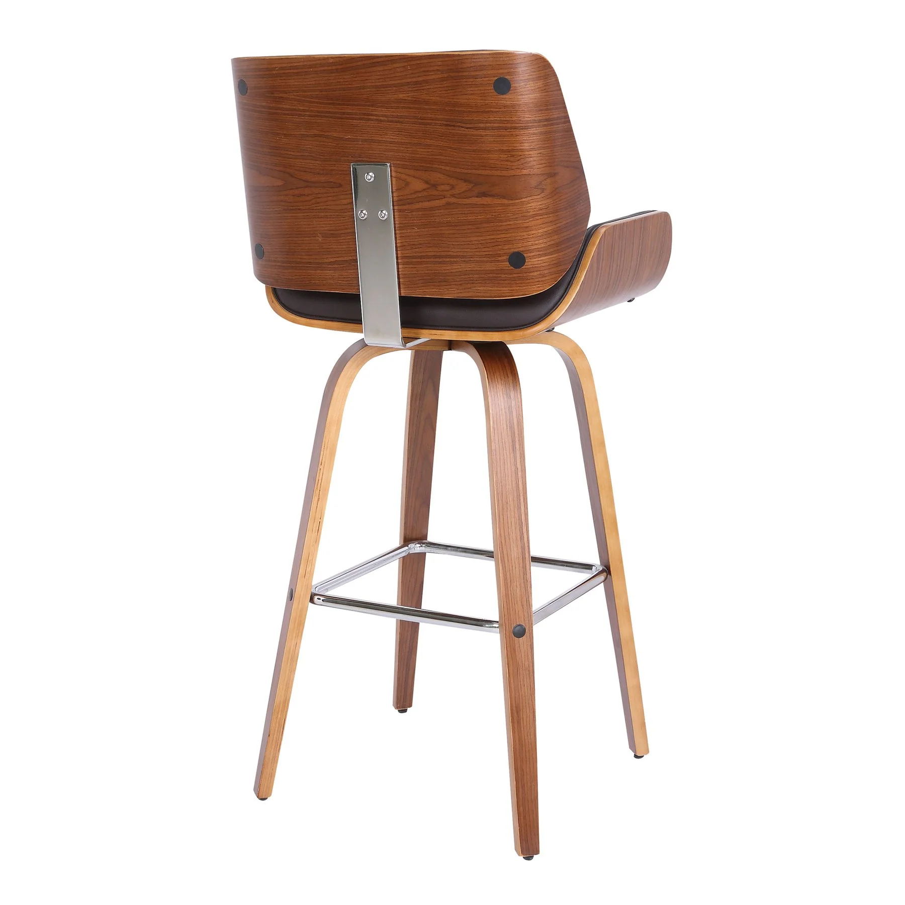 Tyler 30" Bar Height Swivel Brown Faux Leather and Walnut Wood Bar Stool - Image 4