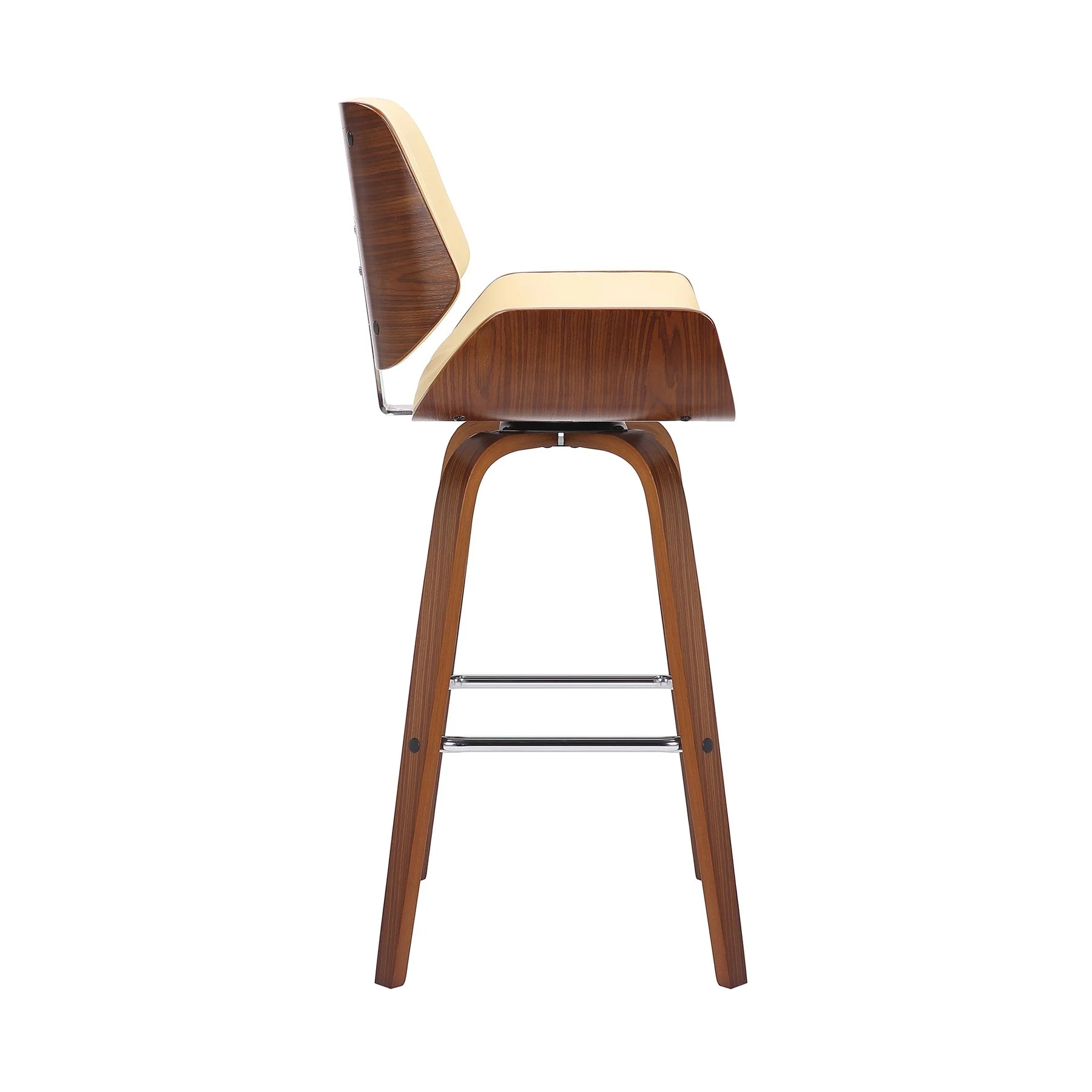 Tyler 30" Bar Height Swivel Cream Faux Leather and Walnut Wood Bar Stool - Image 3