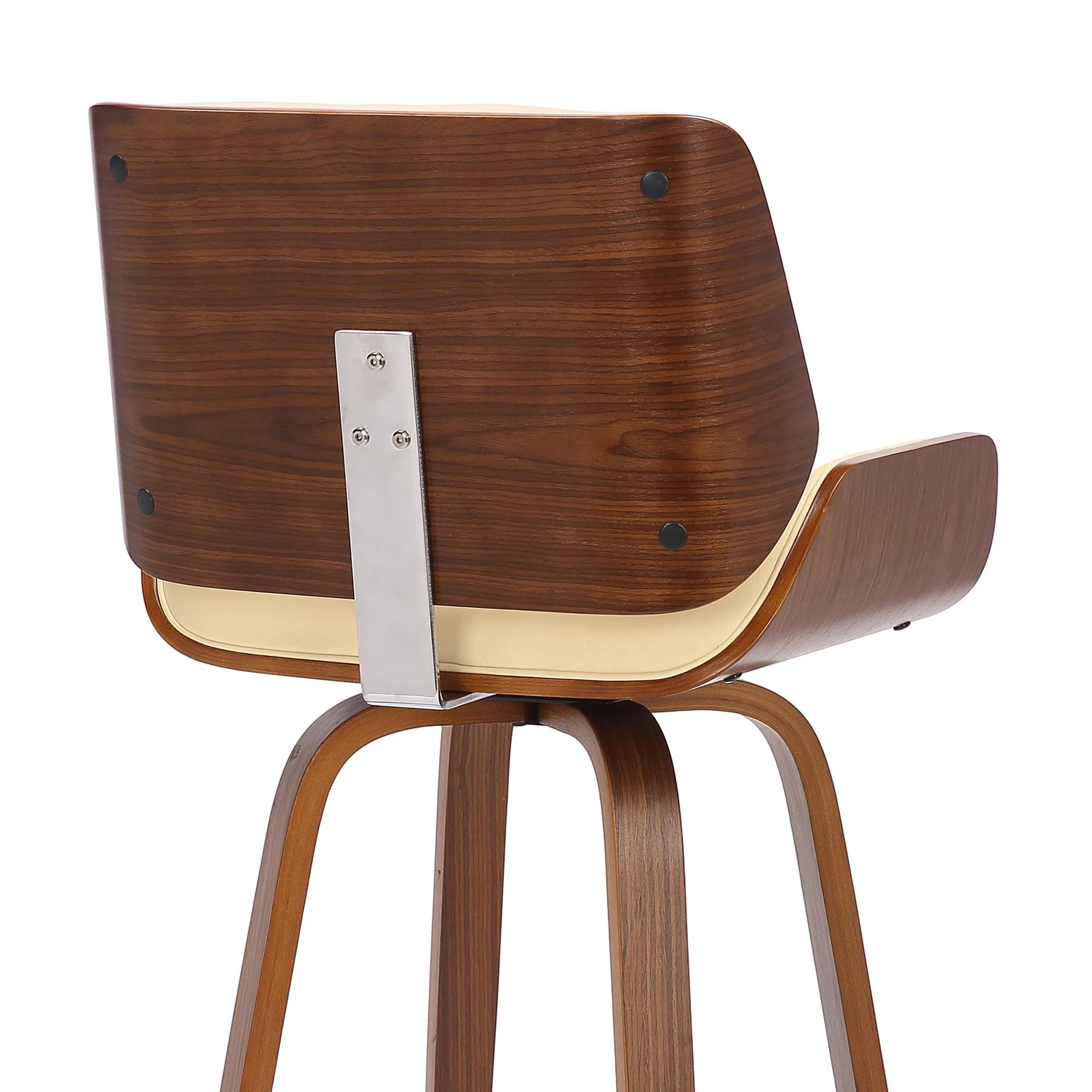 Tyler 30" Bar Height Swivel Cream Faux Leather and Walnut Wood Bar Stool - Image 7