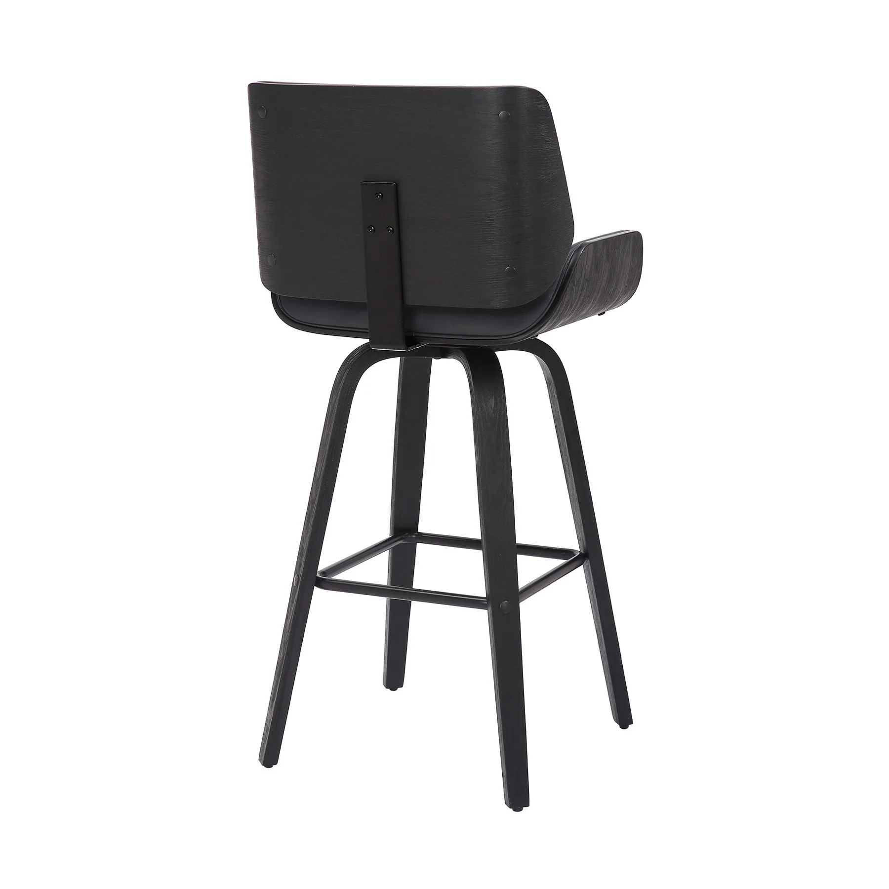 Tyler 30" Bar Height Swivel Gray Faux Leather and Black Wood Bar Stool - Image 4