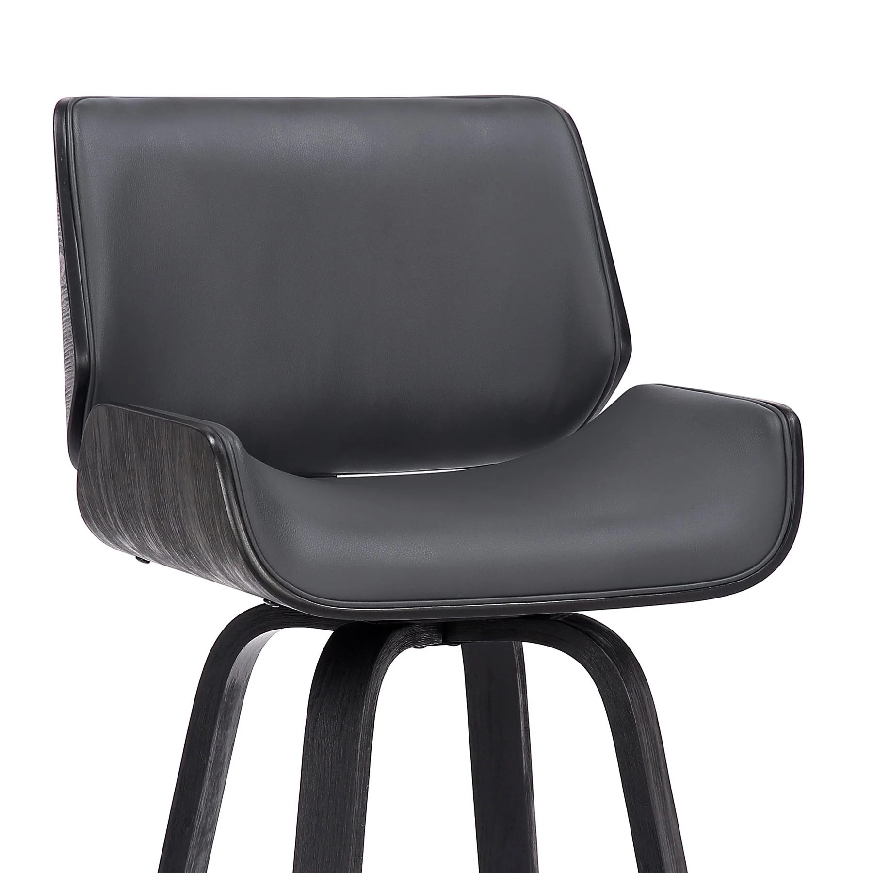 Tyler 30" Bar Height Swivel Gray Faux Leather and Black Wood Bar Stool - Image 6