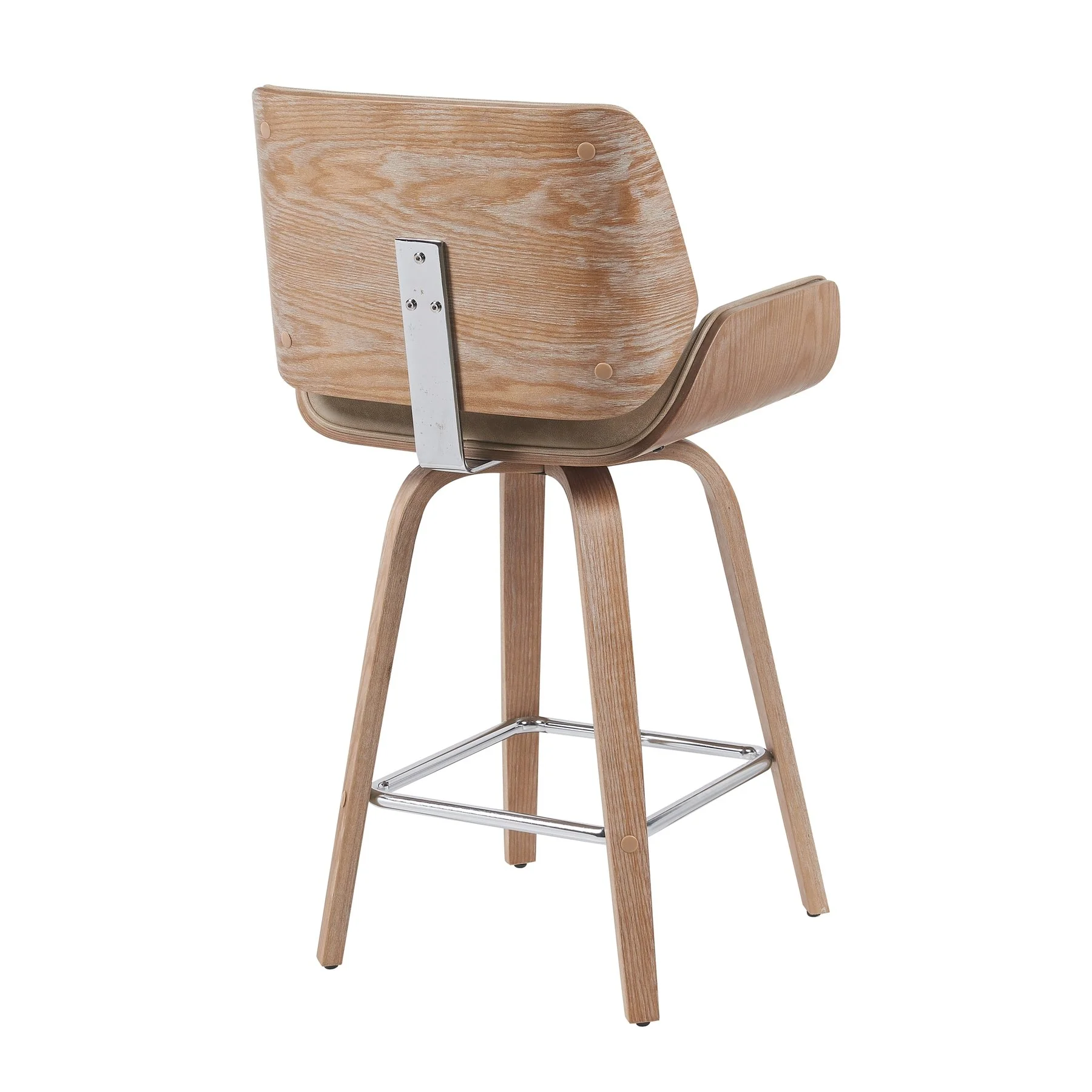 Tyler Modern Counter Height Swivel  Bar Stool with White Wash Finished Wood and Vintage Brown Upholstery - Image 3