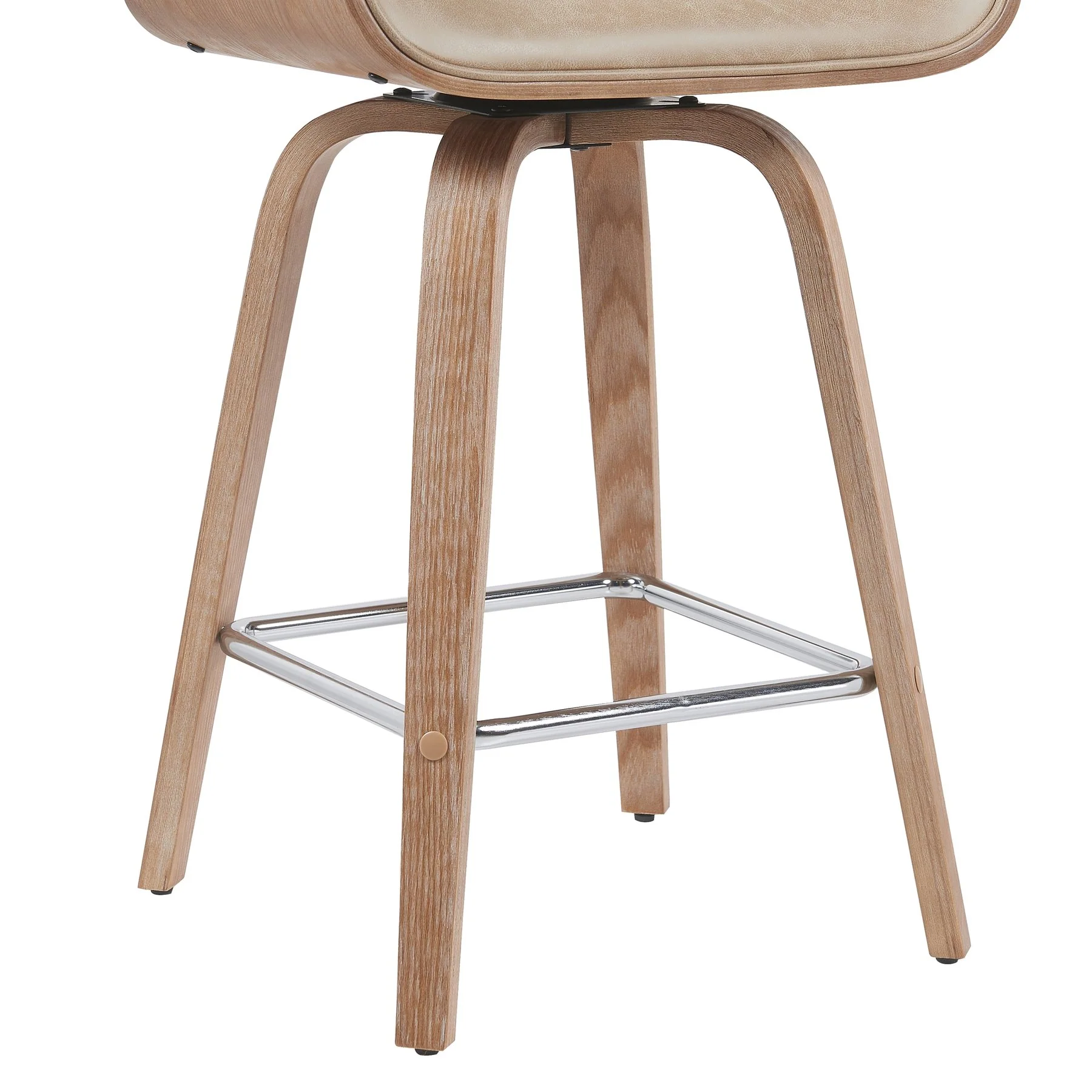 Tyler Modern Counter Height Swivel  Bar Stool with White Wash Finished Wood and Vintage Brown Upholstery - Image 6