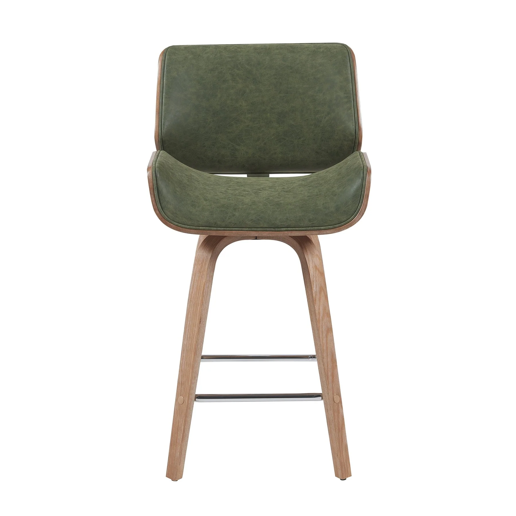Tyler Modern Counter Height Swivel Bar Stool with White Wash Finished Wood and Vintage Green Upholstery - Image 2