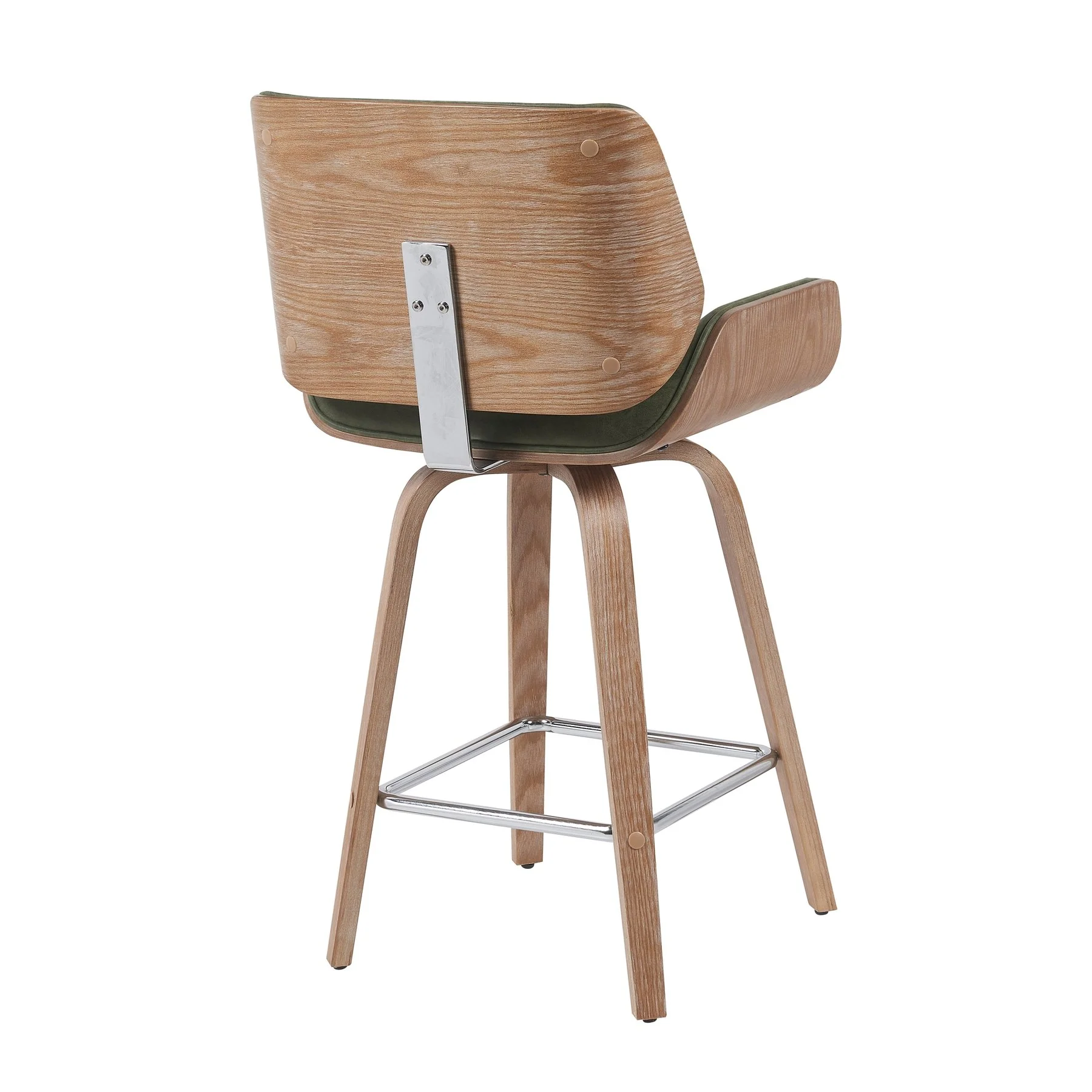 Tyler Modern Counter Height Swivel Bar Stool with White Wash Finished Wood and Vintage Green Upholstery - Image 3