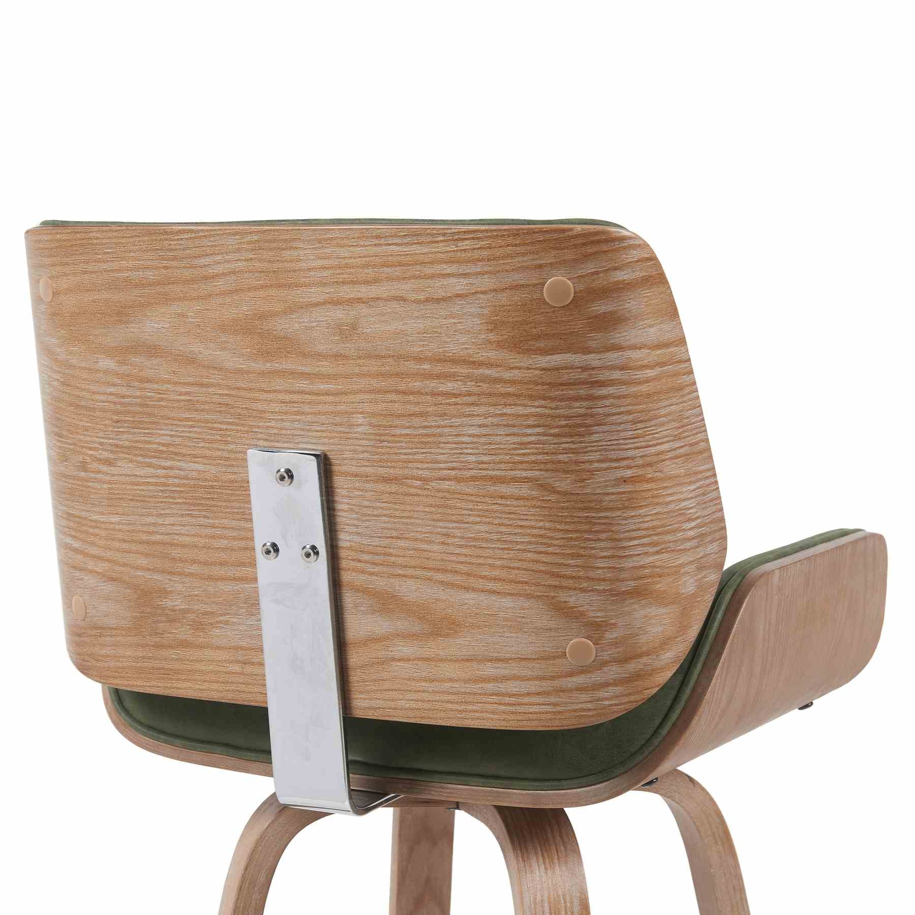 Tyler Modern Counter Height Swivel Bar Stool with White Wash Finished Wood and Vintage Green Upholstery - Image 5