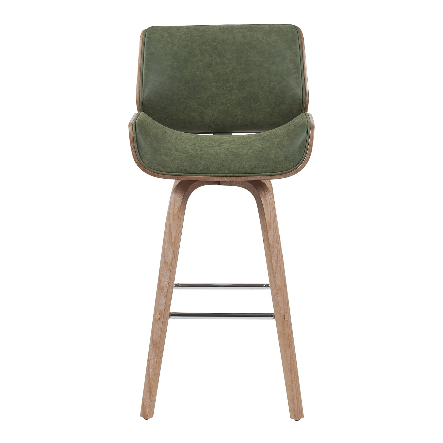 Tyler Modern Swivel Bar Stool with White Wash Finished Wood and Vintage Green Upholstery - Image 2
