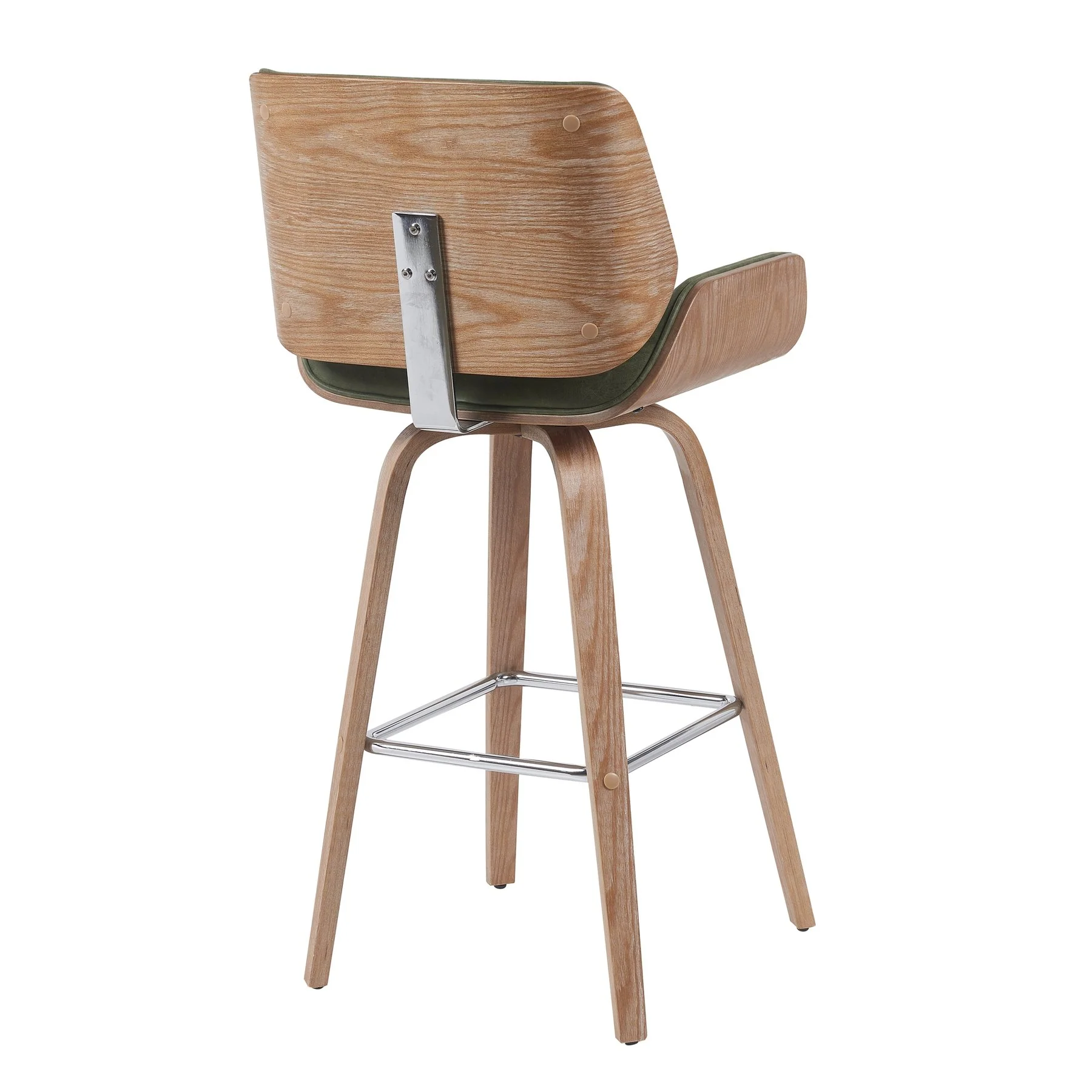 Tyler Modern Swivel Bar Stool with White Wash Finished Wood and Vintage Green Upholstery - Image 3
