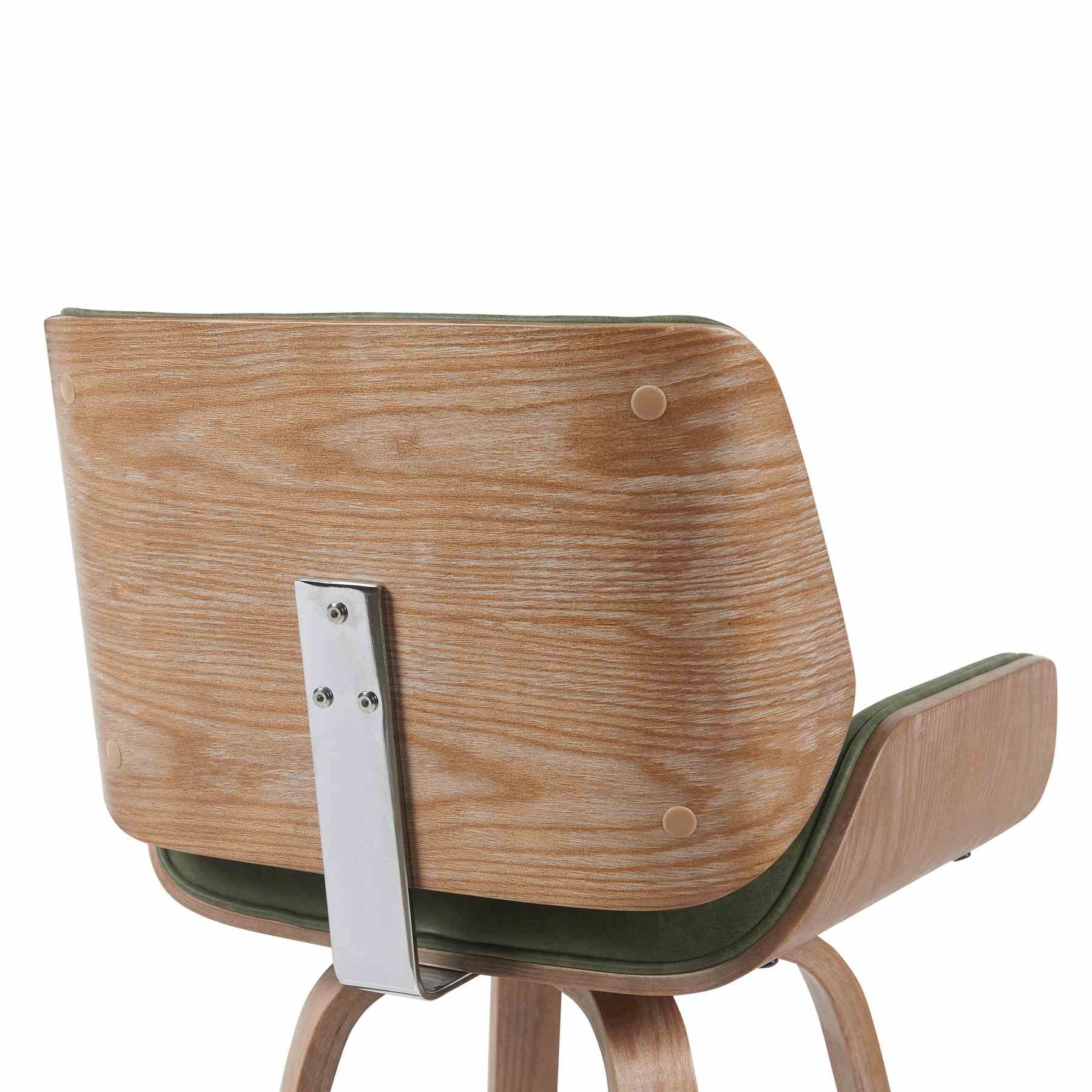 Tyler Modern Swivel Bar Stool with White Wash Finished Wood and Vintage Green Upholstery - Image 5