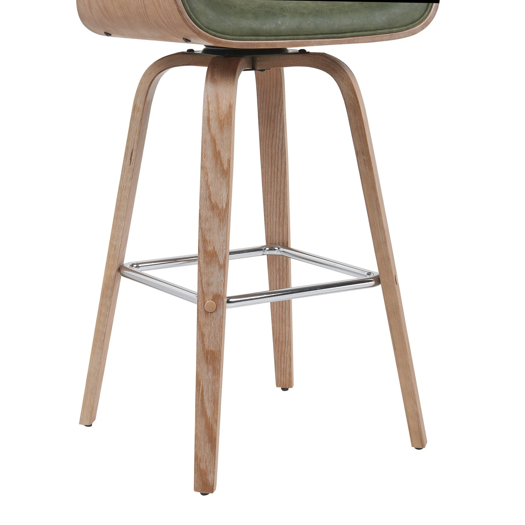 Tyler Modern Swivel Bar Stool with White Wash Finished Wood and Vintage Green Upholstery - Image 6