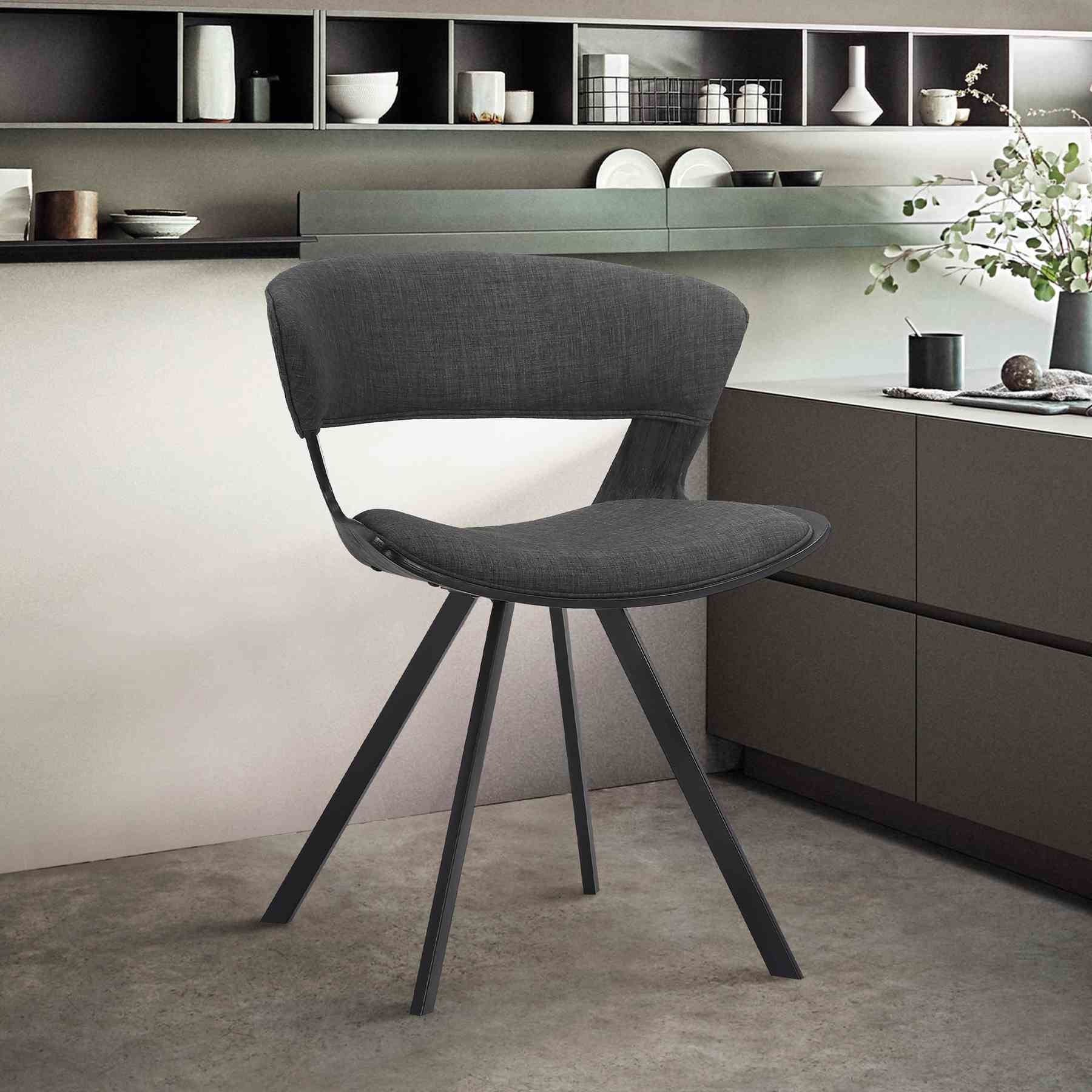Ulric Black Wood and Metal Modern Dining Room Accent Chair in Charcoal Gray - Image 6